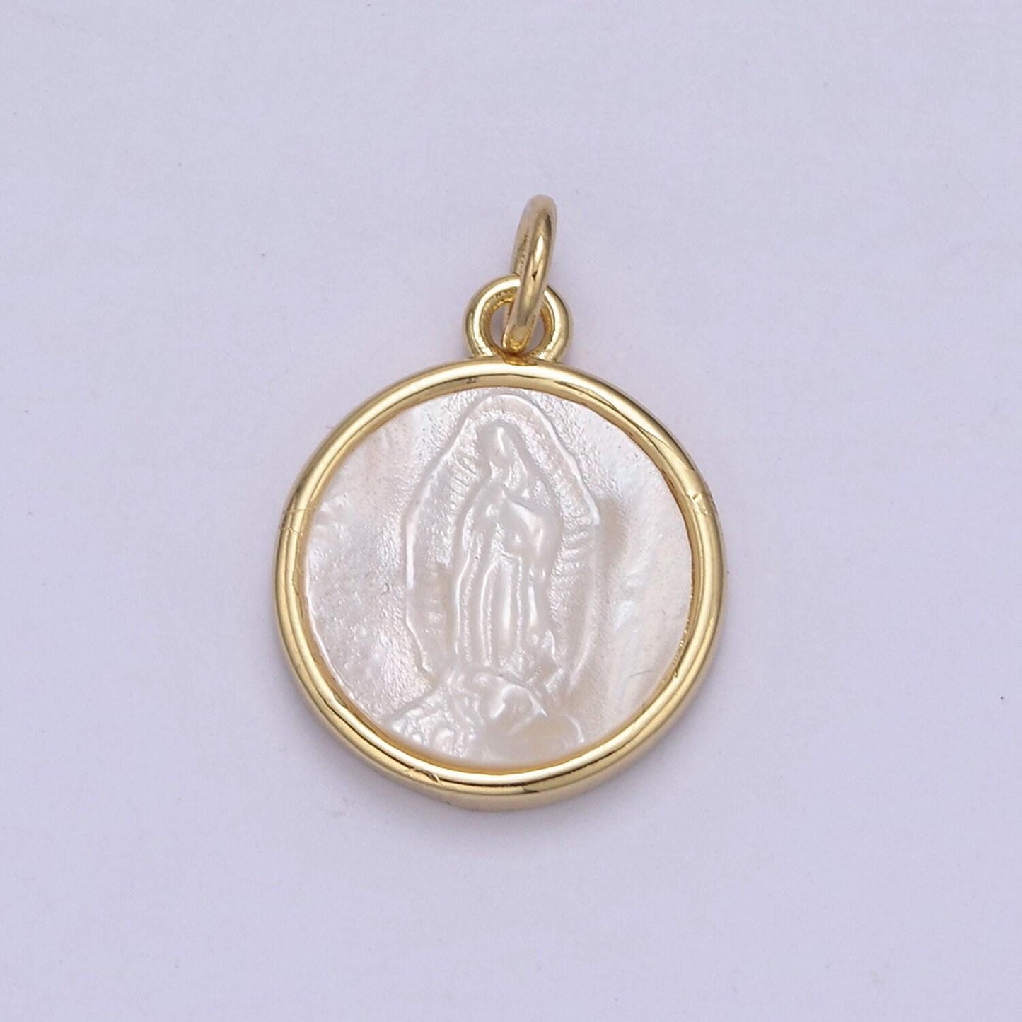 Simple dainty virgin mary pendant in gold & silver pearl center | diy charm jewelry necklace bracelet earring | n-860 n-861