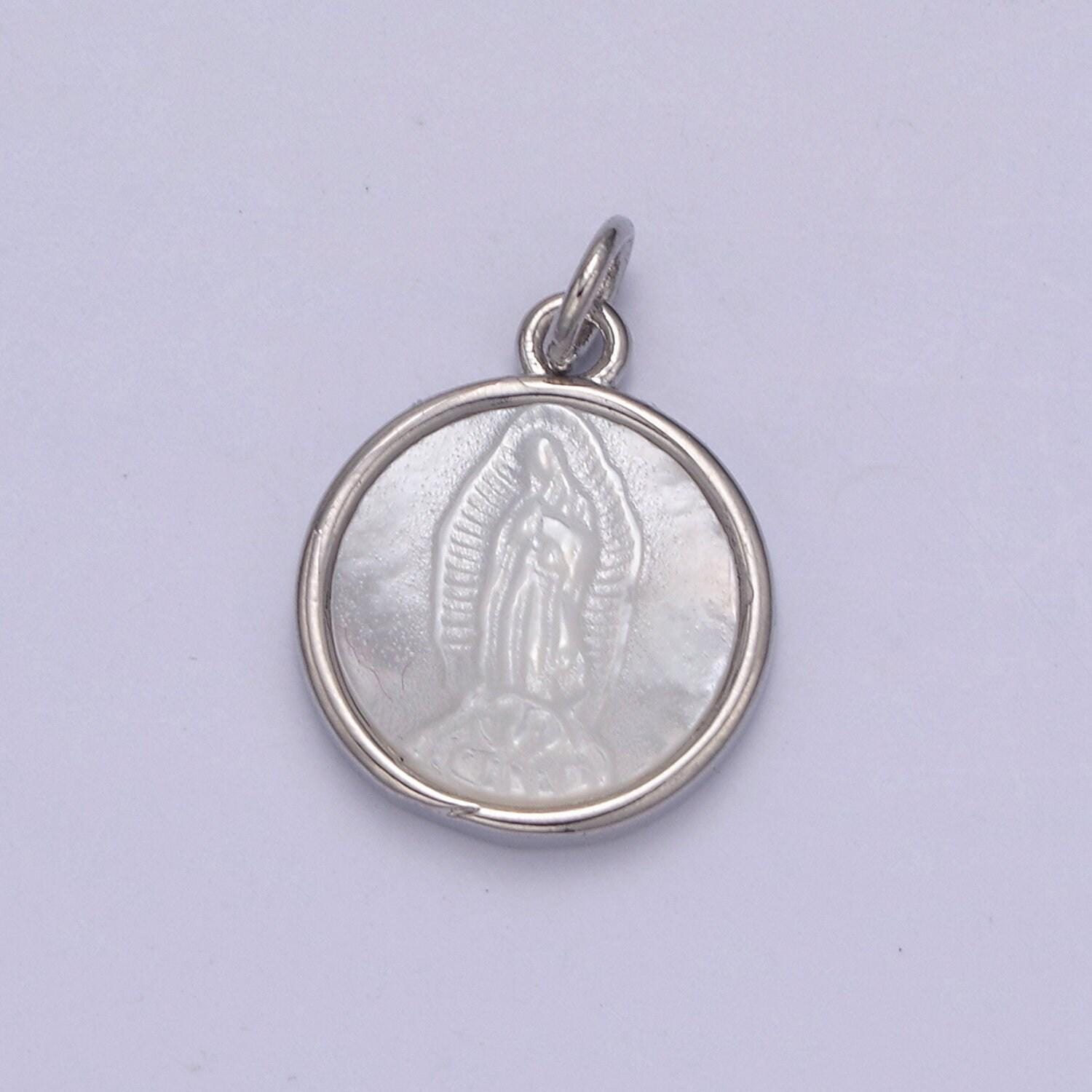 Simple dainty virgin mary pendant in gold & silver pearl center | diy charm jewelry necklace bracelet earring | n-860 n-861