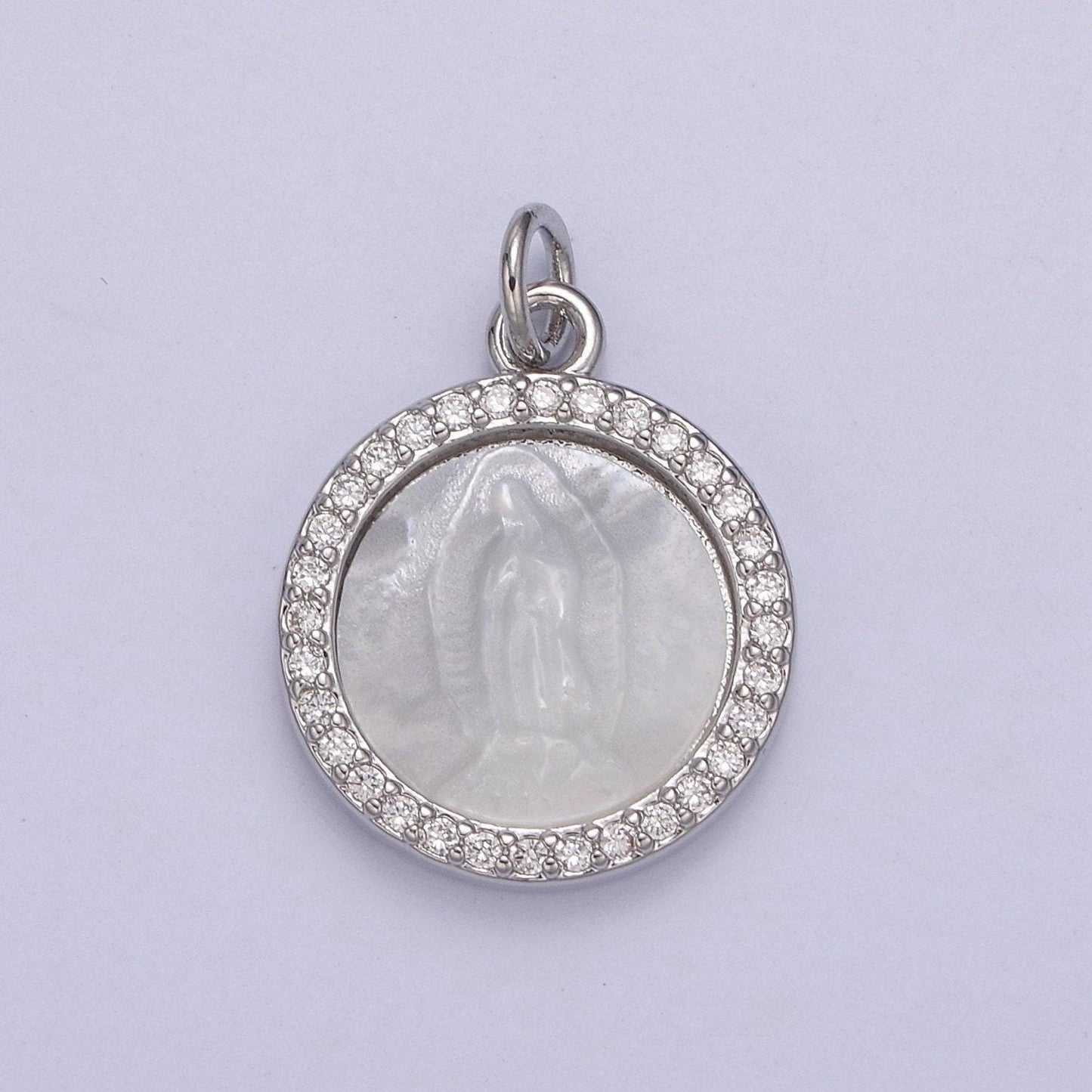 Dainty simple virgin mary pendant silver pearl center micro pave | diy charm jewelry necklace bracelet earring | n-859