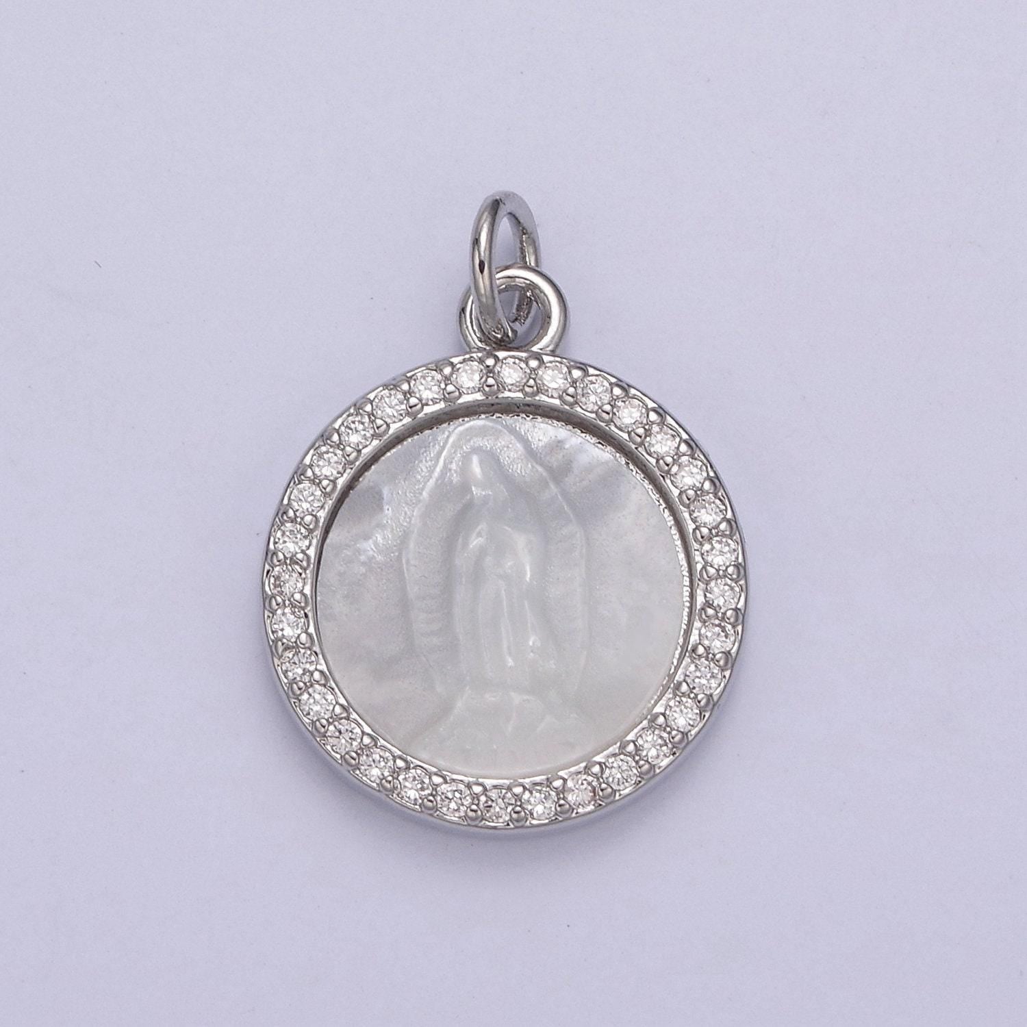 Dainty simple virgin mary pendant silver pearl center micro pave | diy charm jewelry necklace bracelet earring | n-859