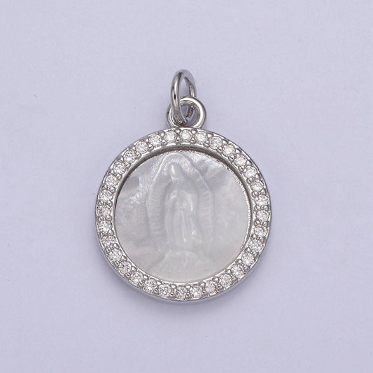 Dainty simple virgin mary pendant silver pearl center micro pave | diy charm jewelry necklace bracelet earring | n-859