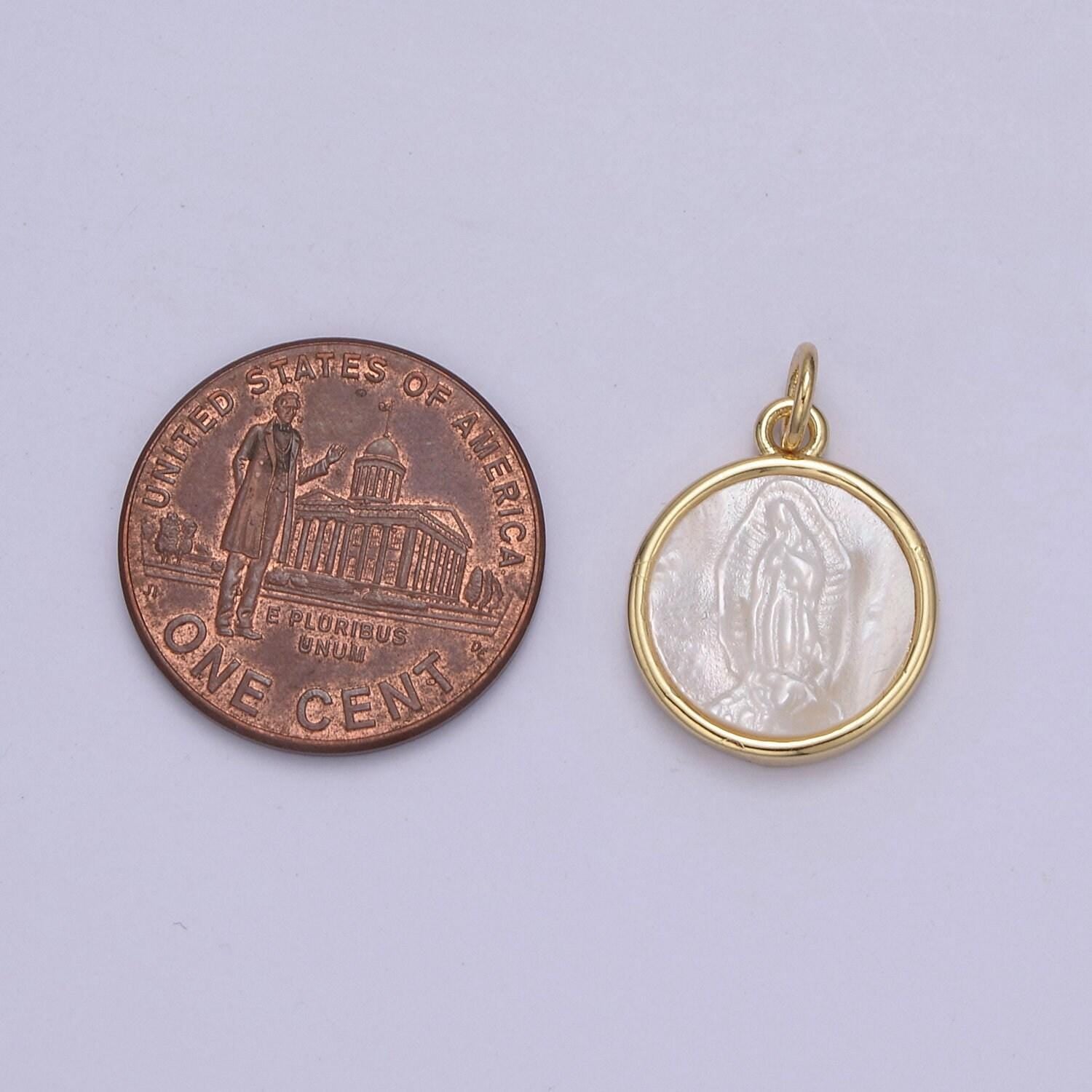 Simple dainty virgin mary pendant in gold & silver pearl center | diy charm jewelry necklace bracelet earring | n-860 n-861