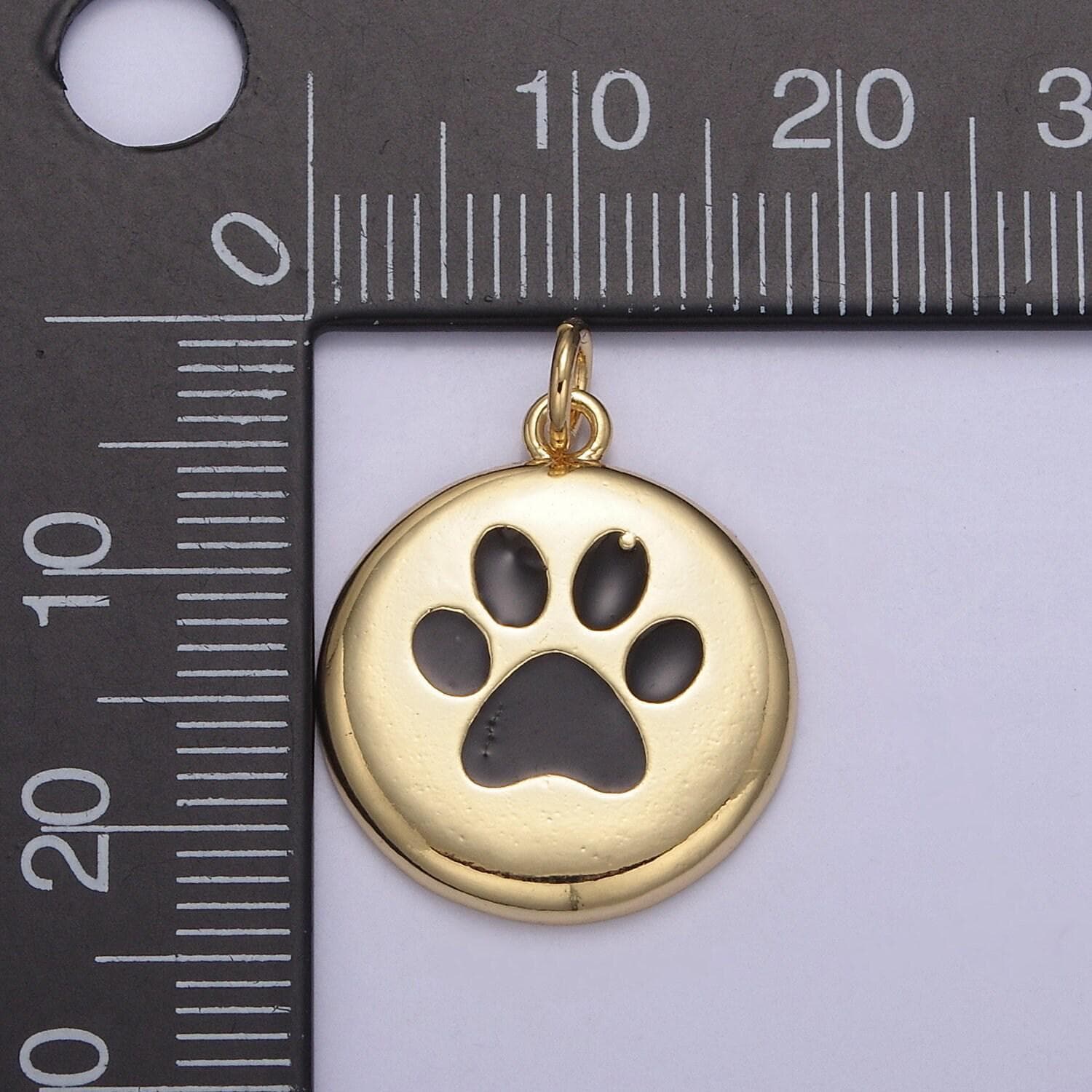 Dainty black pet paw print pendant 24k gold filled | jewelry coin charm diy necklace bracelet earring | n-857