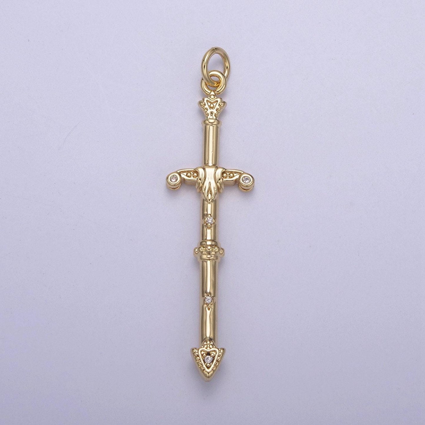Sheated sword pendant in gold/silver large claymore longsword amulet cz pave | diy fashion charm add on necklace bracelet | n-838 n-839