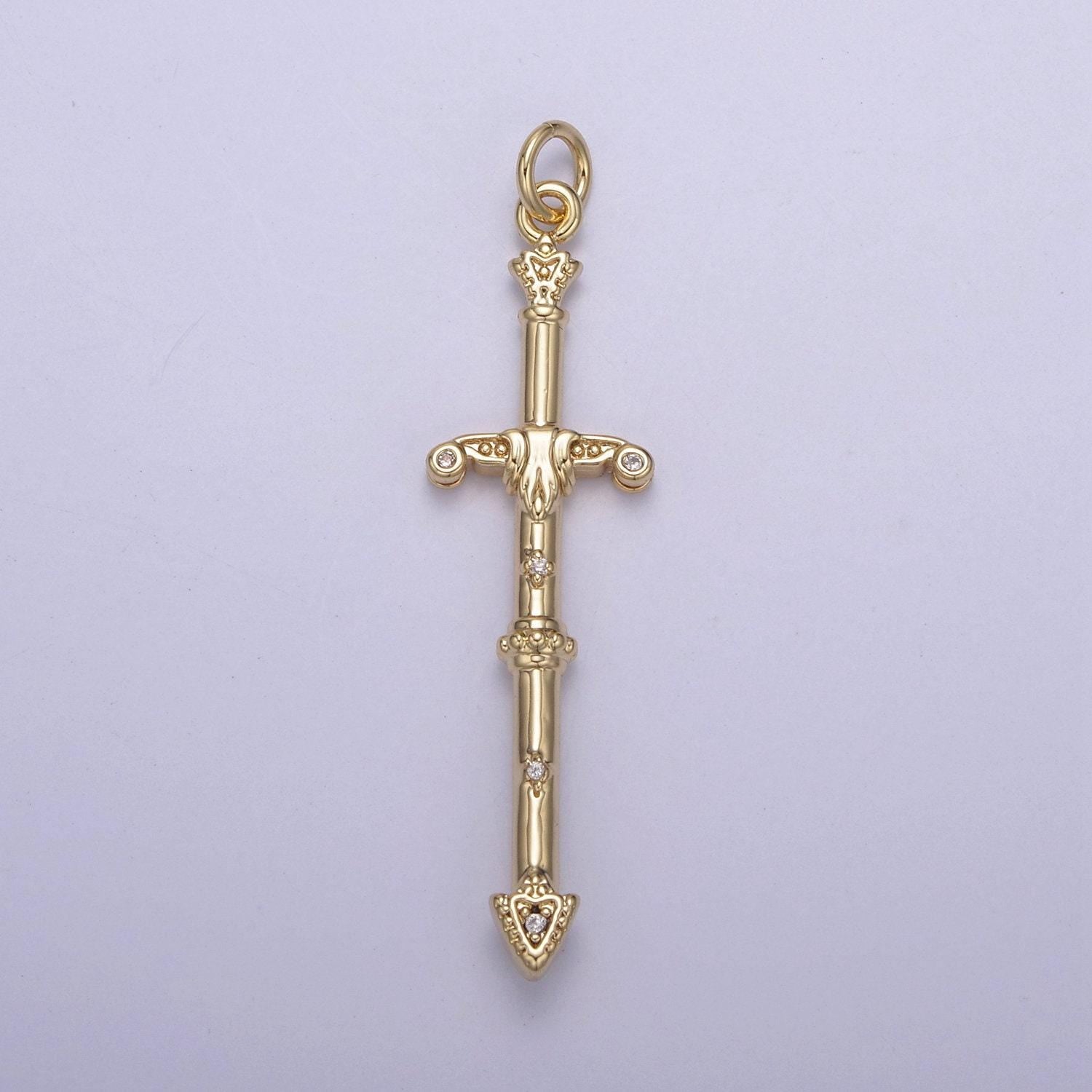 Sheated sword pendant in gold/silver large claymore longsword amulet cz pave | diy fashion charm add on necklace bracelet | n-838 n-839