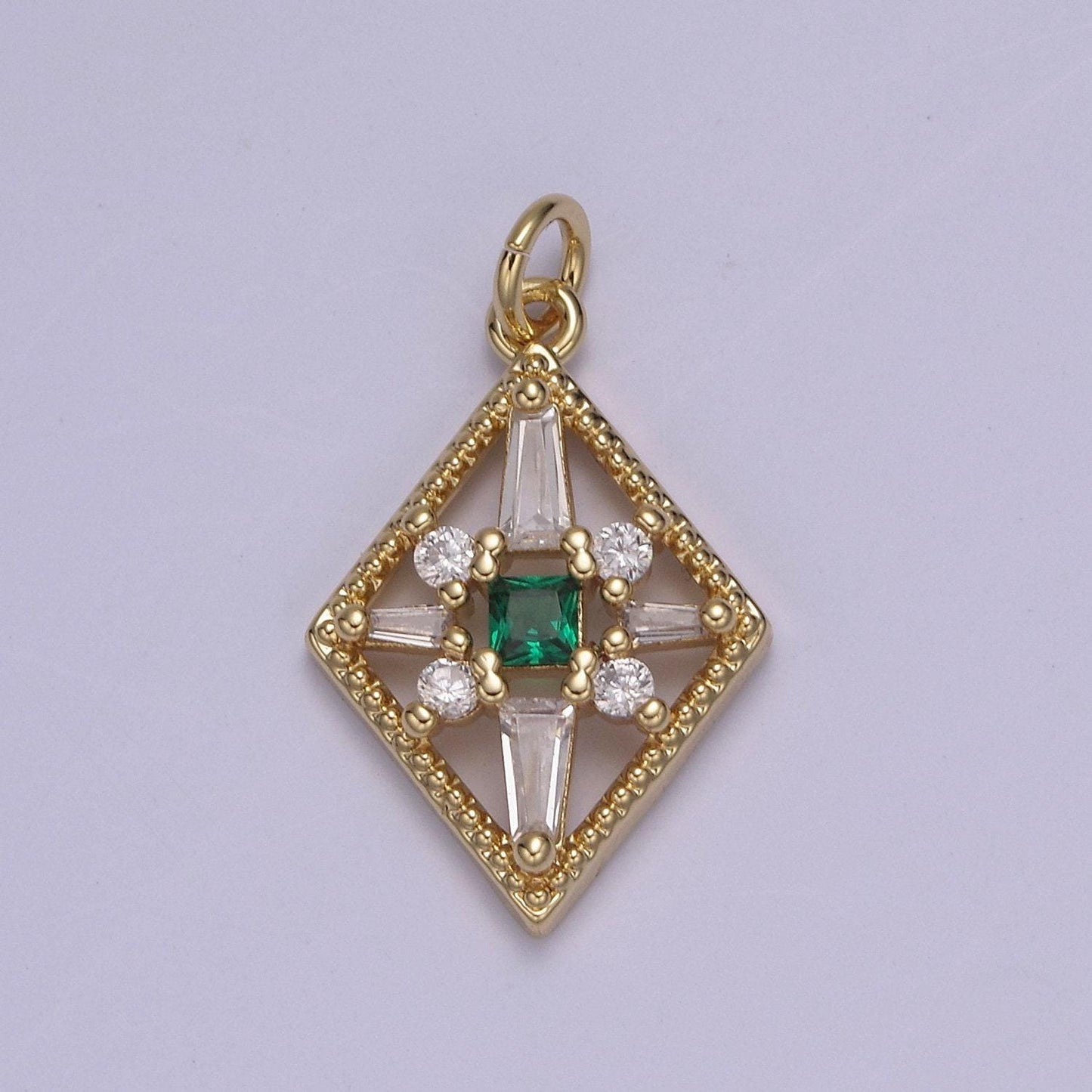 Dainty baguette rhobus geometric shape cz charm, gemstone pendant with 4 color option | diy fashion charm add on necklace bracelet | n-840