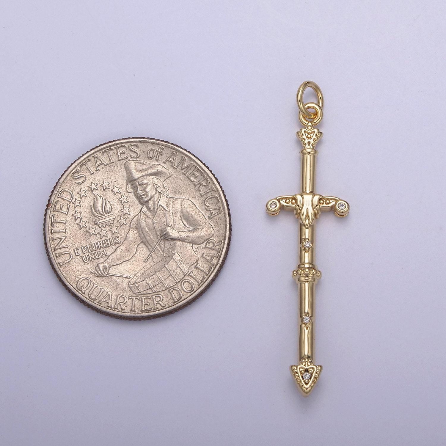 Sheated sword pendant in gold/silver large claymore longsword amulet cz pave | diy fashion charm add on necklace bracelet | n-838 n-839