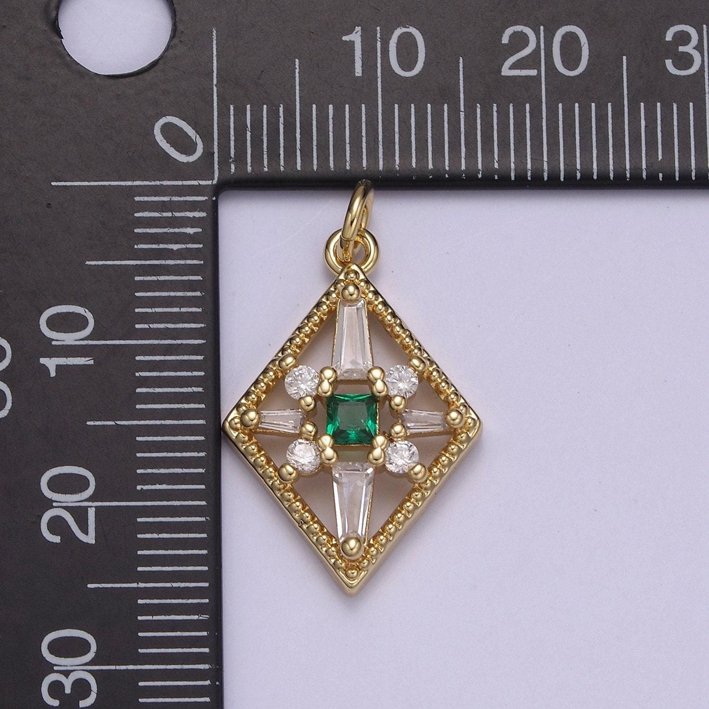 Dainty baguette rhobus geometric shape cz charm, gemstone pendant with 4 color option | diy fashion charm add on necklace bracelet | n-840