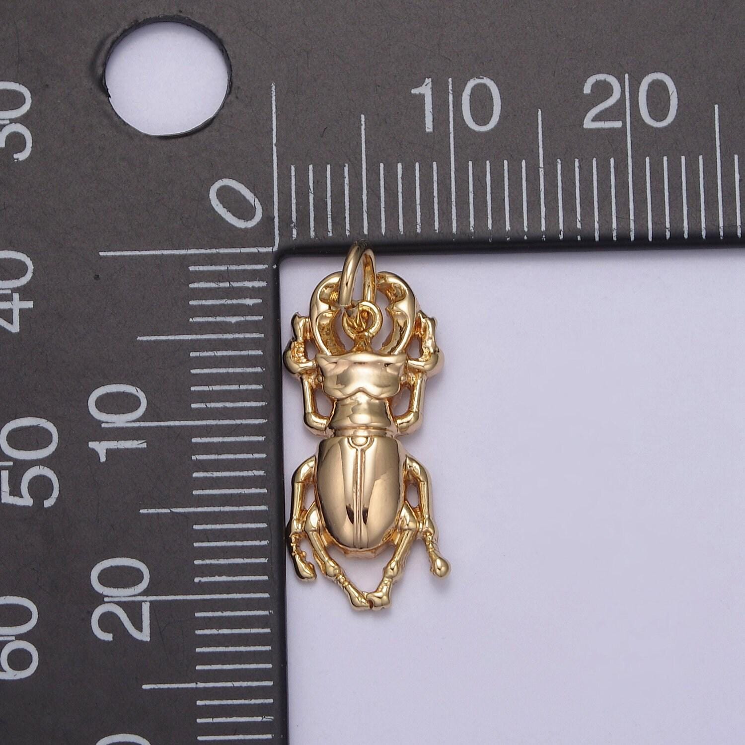 Dainty golden stag beetle charm 24k gold filled small insect pendant tiny animal diy fashion jewelry necklace bracelet earring | n-834