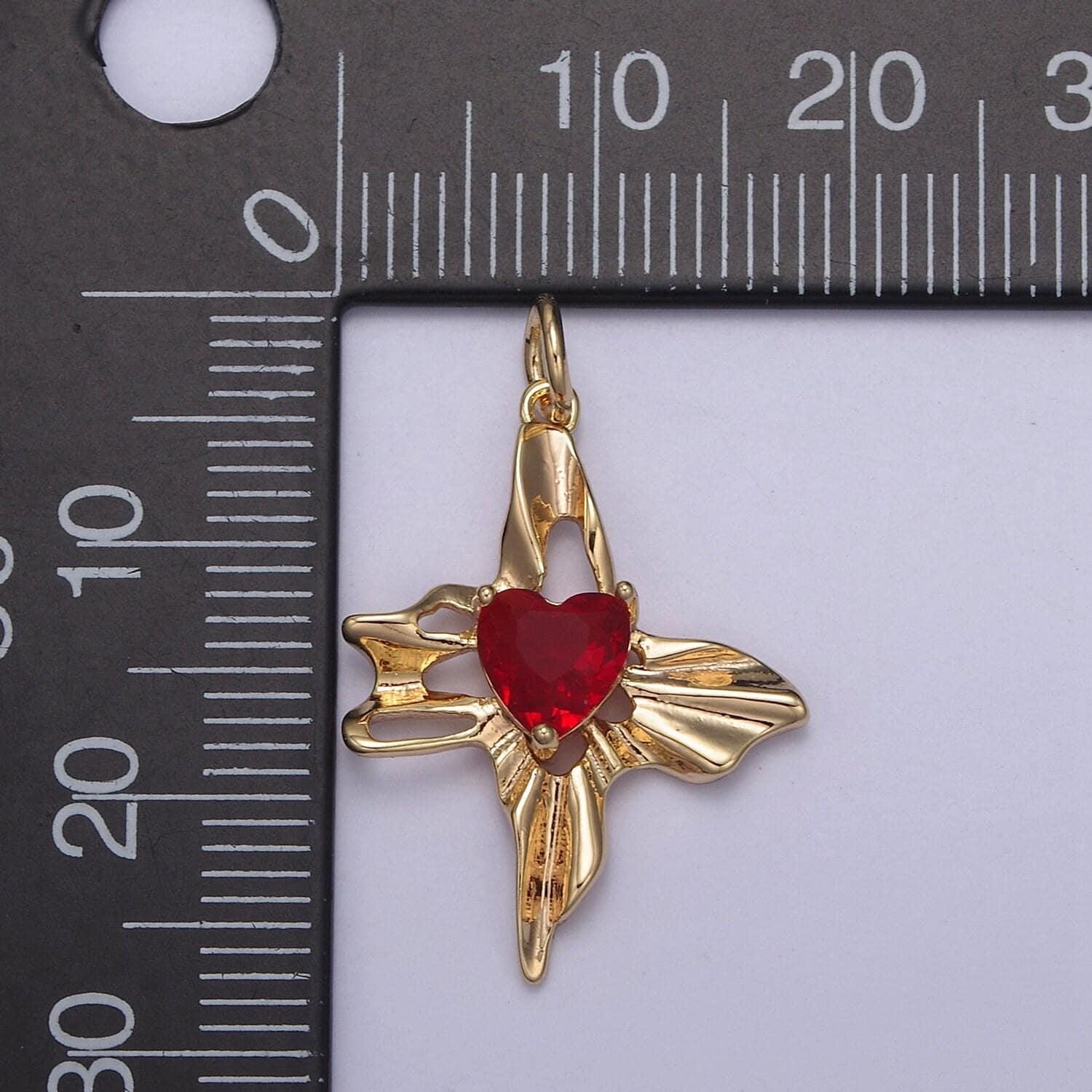Dainty red diamond heart cubic zirconia 16k gold filled jewelry charm diy component pendant necklace bracelet earring | n-831