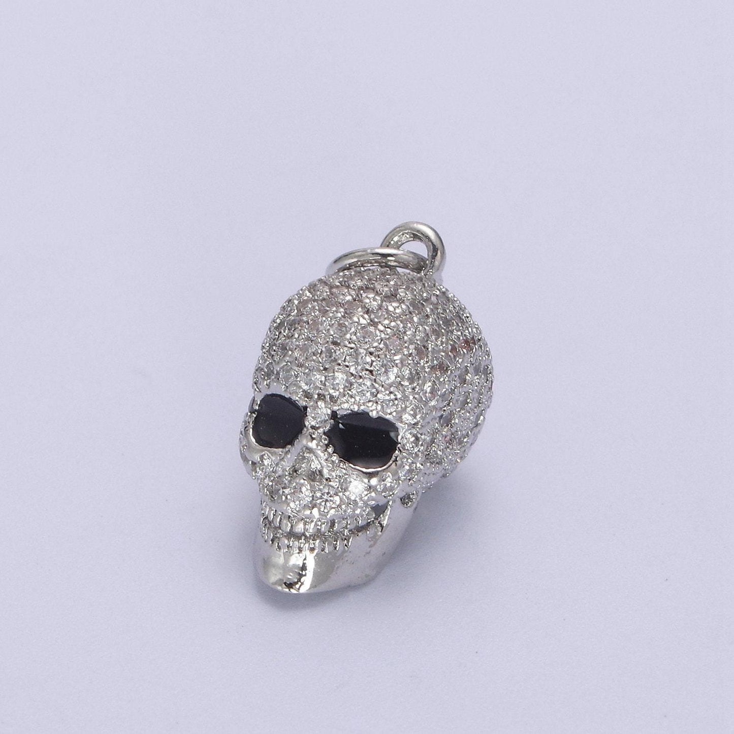 Micro cz paved 3d skull charm black eye in gold, silver, rose gold | diy pendant, amulet, bracelet piece | n-824 n-825 n-826
