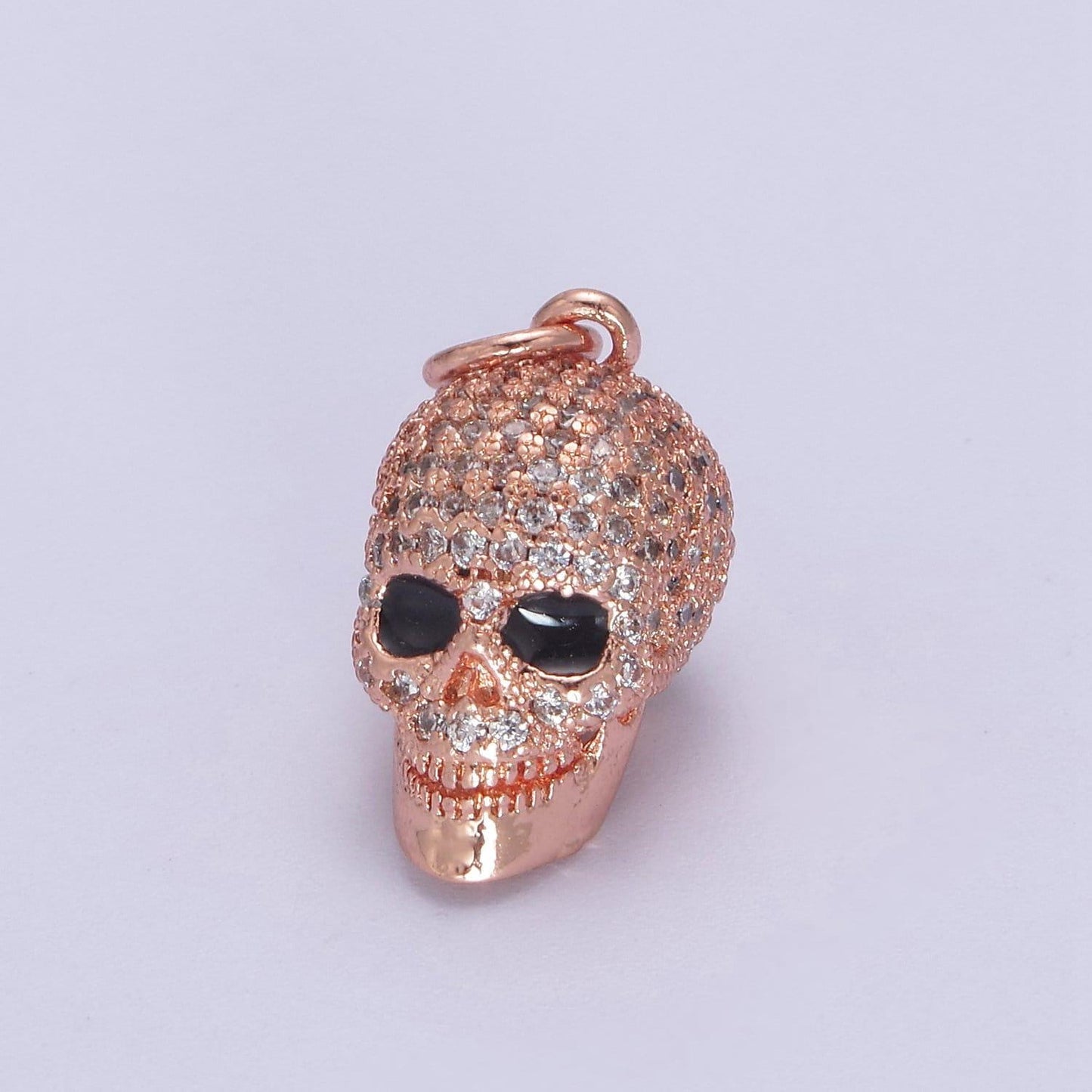 Micro cz paved 3d skull charm black eye in gold, silver, rose gold | diy pendant, amulet, bracelet piece | n-824 n-825 n-826