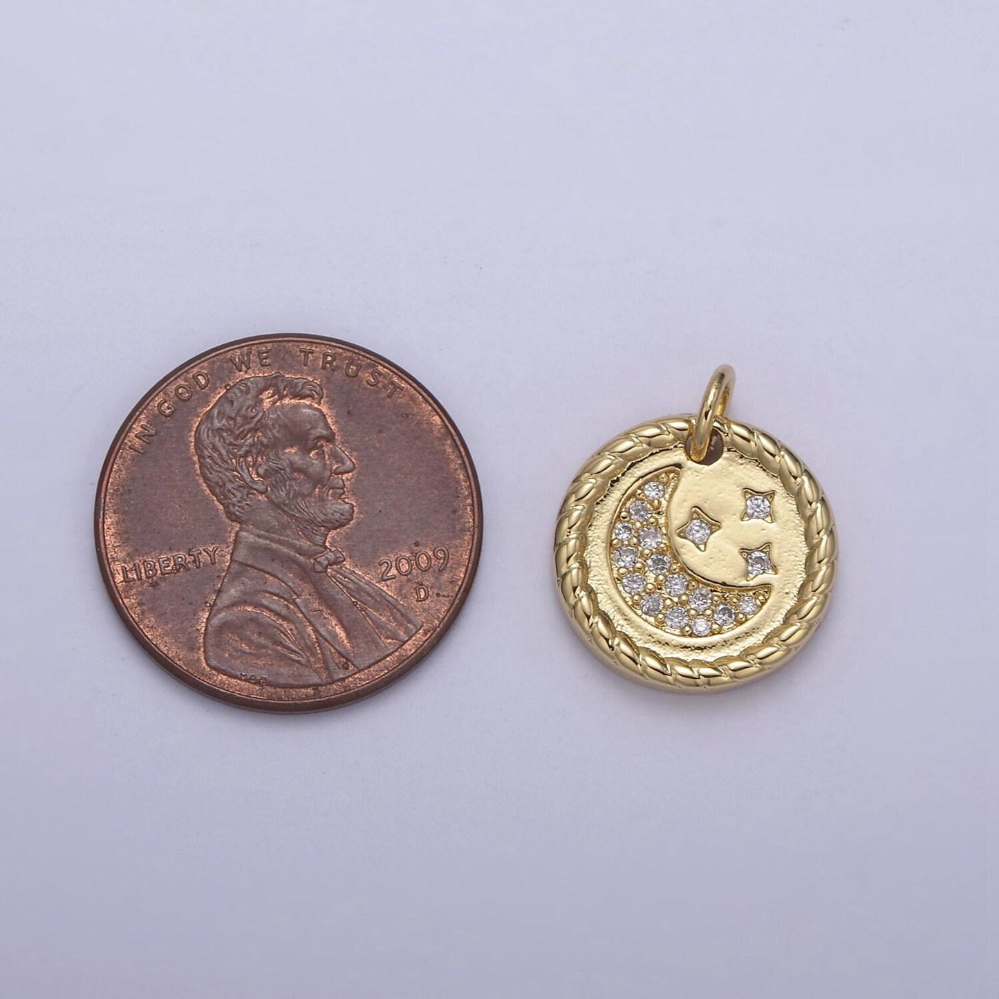 Small crescent moon and stars celestial charm 24k gold paved cz charm bracelet diy piece mini pendant amulet n-810