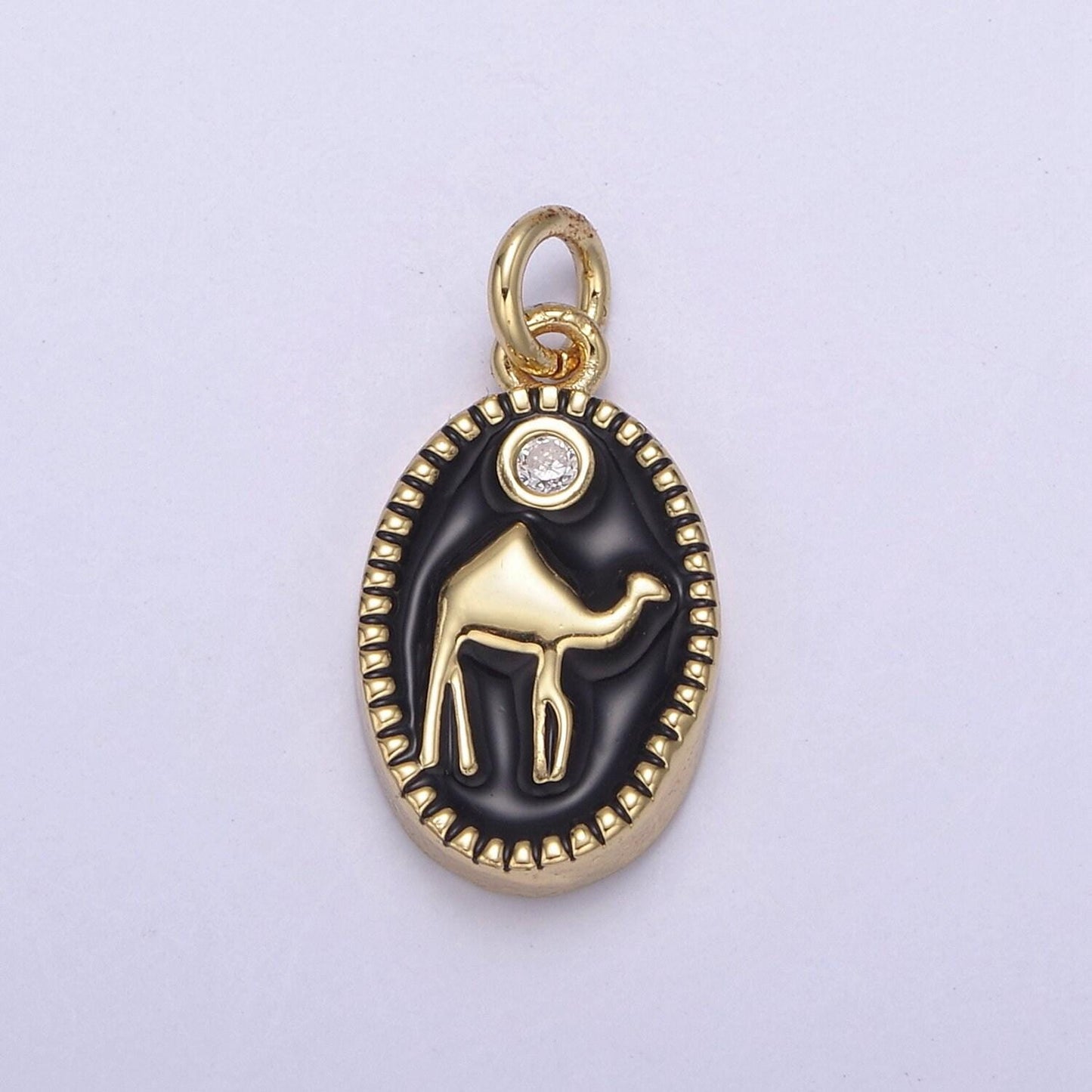 14k gold filled camel pendant black/white enamel finish arabian amulet | diy fashion jewelry charm add on necklace bracelet earring | n-794