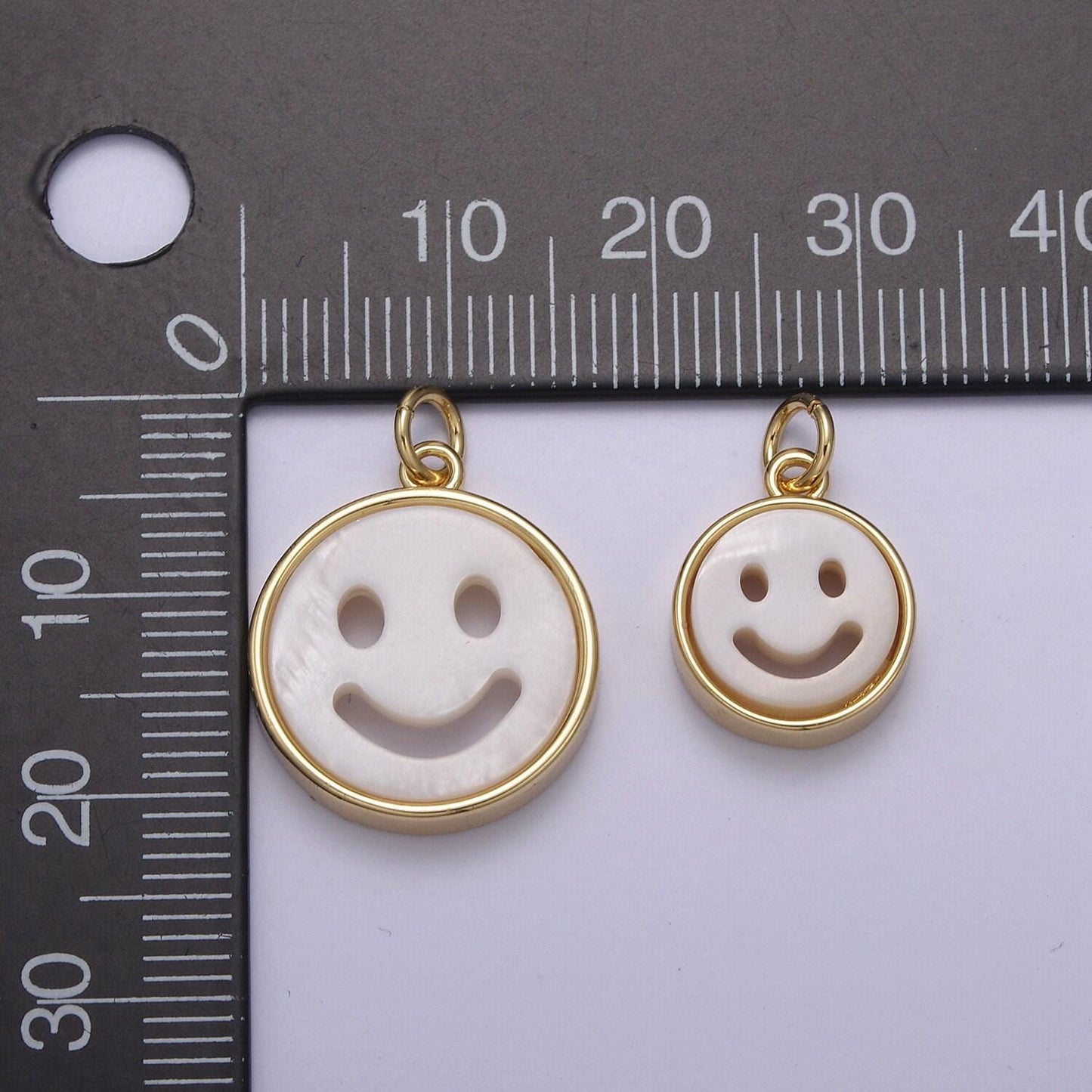 Small smile face charm white shell 24k gold, mini happy face charm front and back n-802 n-803