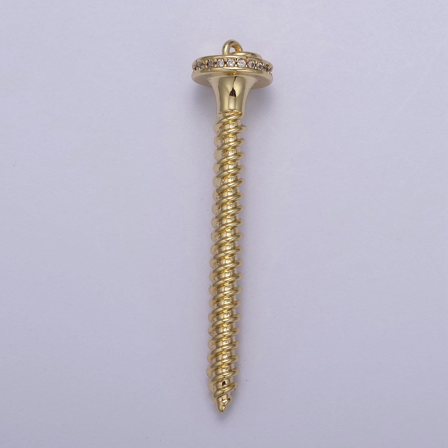 Dainty long screw nail pendant in gold/silver cz micro pave | diy fashion jewelry charm add on necklace bracelet earring | n-788 n-789