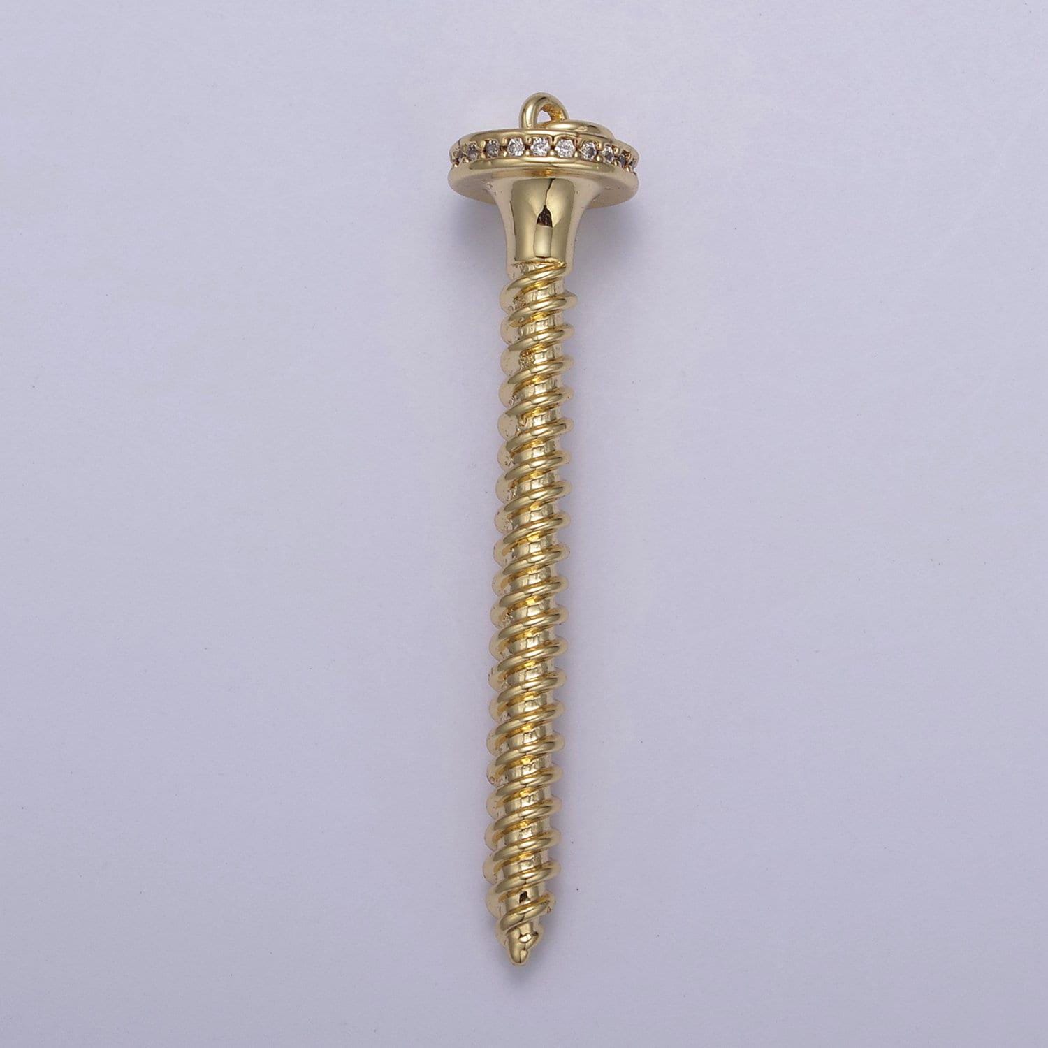 Dainty long screw nail pendant in gold/silver cz micro pave | diy fashion jewelry charm add on necklace bracelet earring | n-788 n-789
