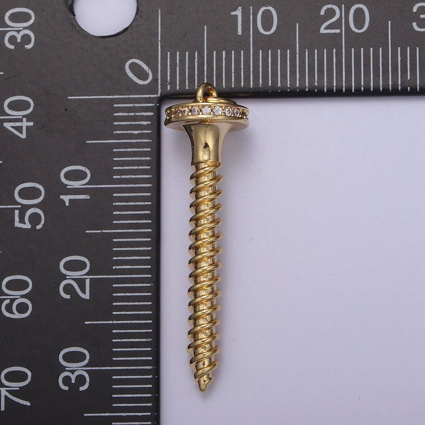 Dainty medium screw nail pendant in gold/silver cz micro pave | diy fashion jewelry charm add on necklace bracelet earring | n-788 n-789