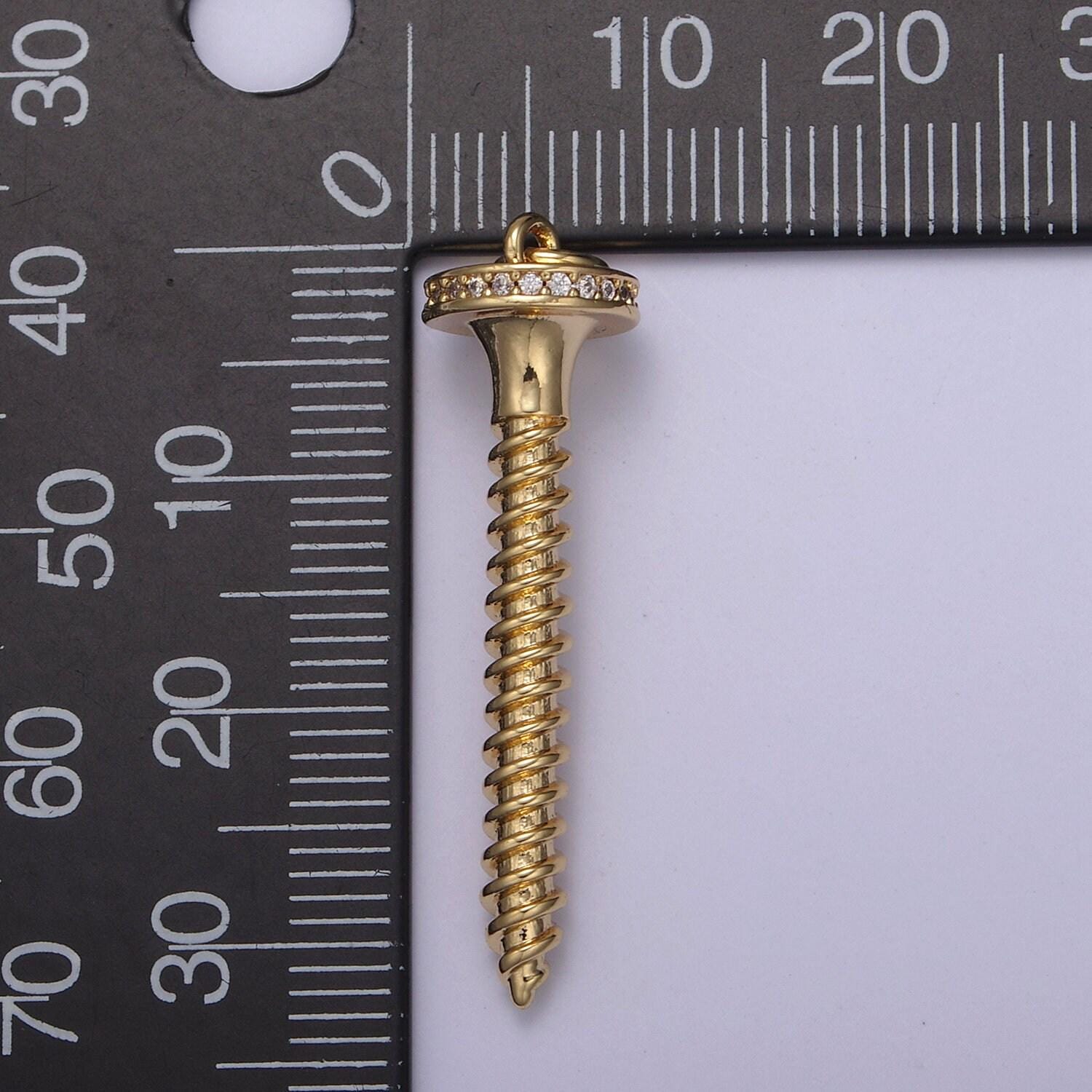 Dainty medium screw nail pendant in gold/silver cz micro pave | diy fashion jewelry charm add on necklace bracelet earring | n-788 n-789