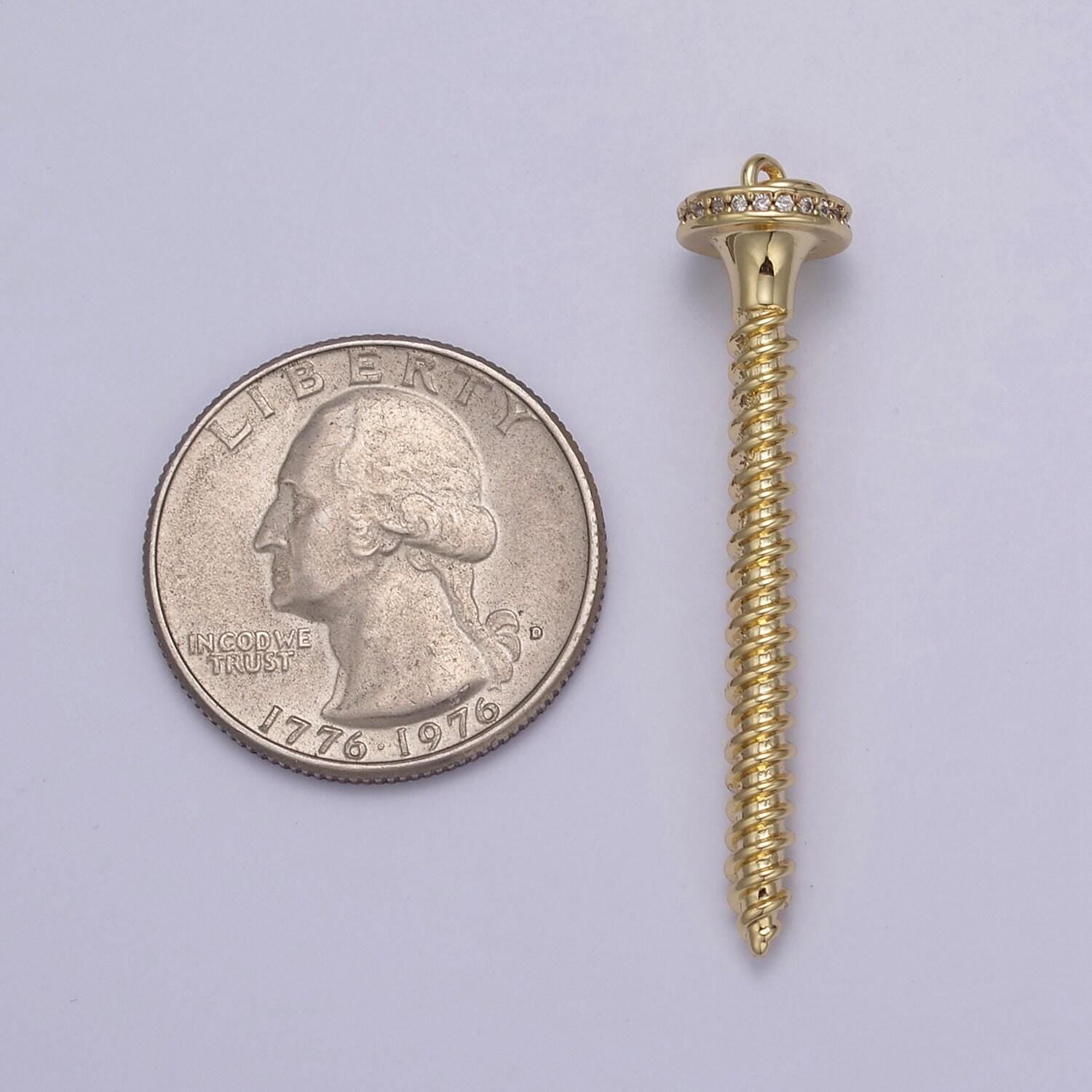 Dainty long screw nail pendant in gold/silver cz micro pave | diy fashion jewelry charm add on necklace bracelet earring | n-788 n-789