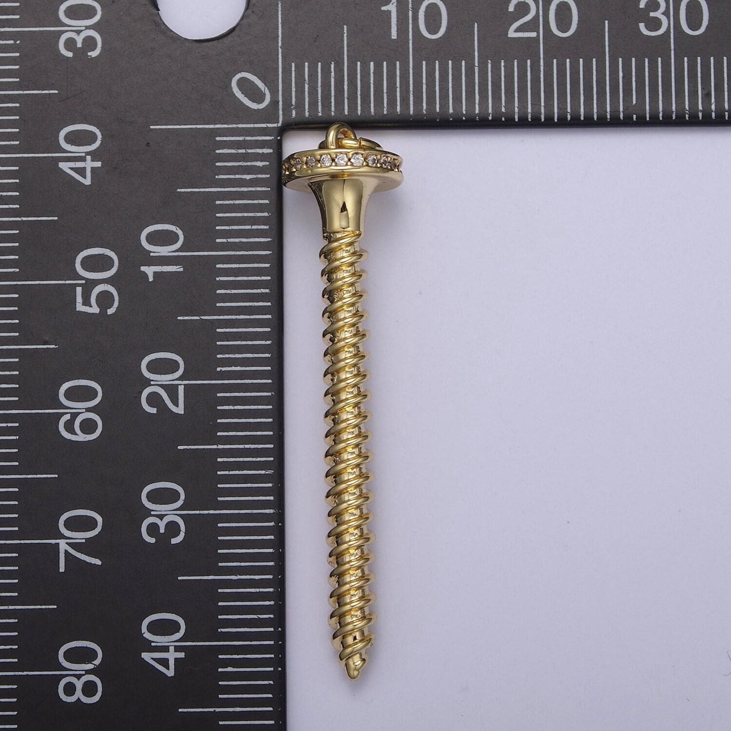 Dainty long screw nail pendant in gold/silver cz micro pave | diy fashion jewelry charm add on necklace bracelet earring | n-788 n-789