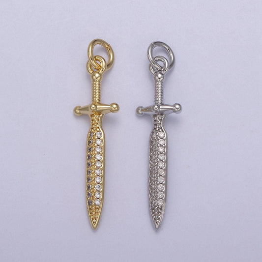 Dainty sword pendant in gold/silver small gladius dagger amulet cz pave | diy fashion charm add on necklace bracelet | n-781 n-782