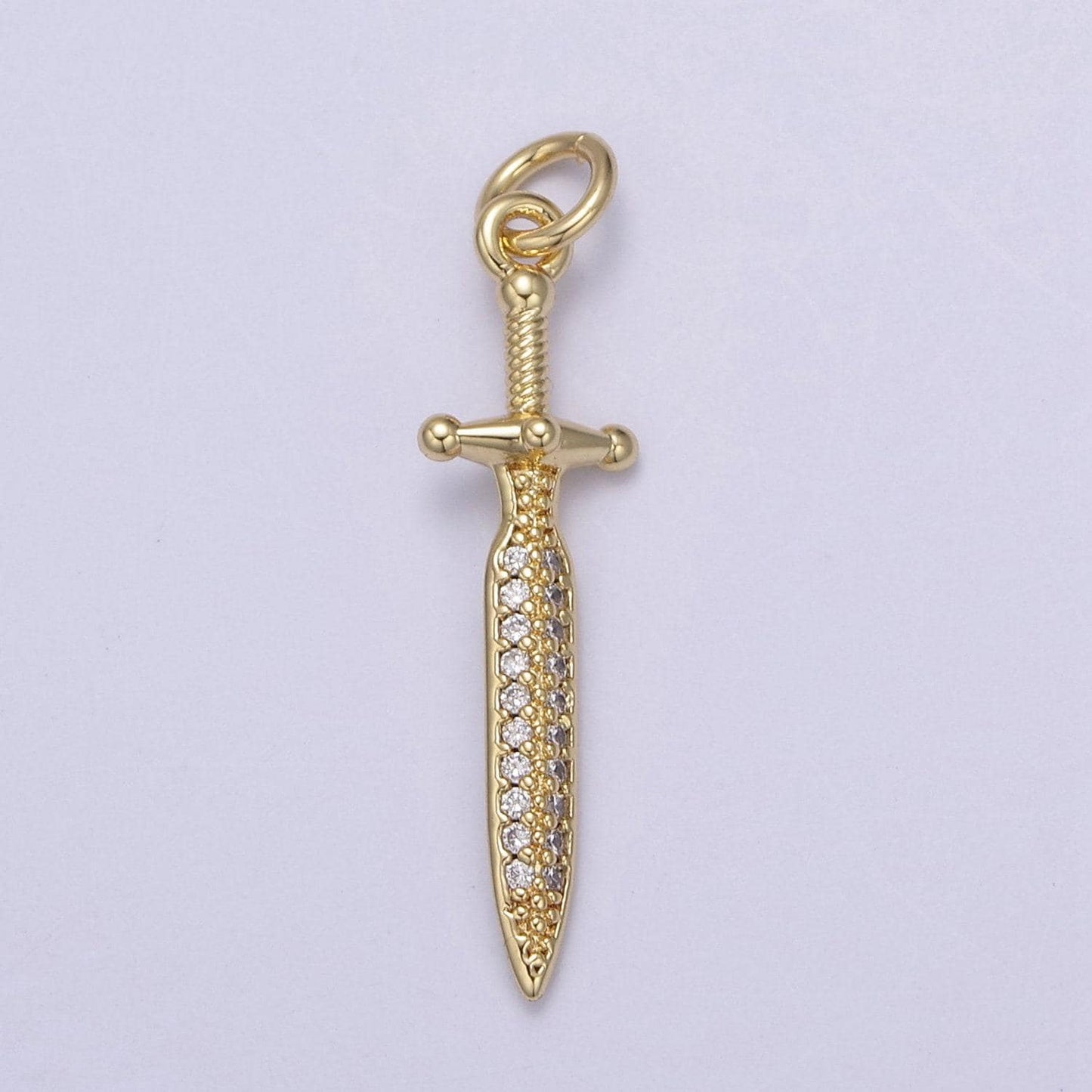 Dainty sword pendant in gold/silver small gladius dagger amulet cz pave | diy fashion charm add on necklace bracelet | n-781 n-782