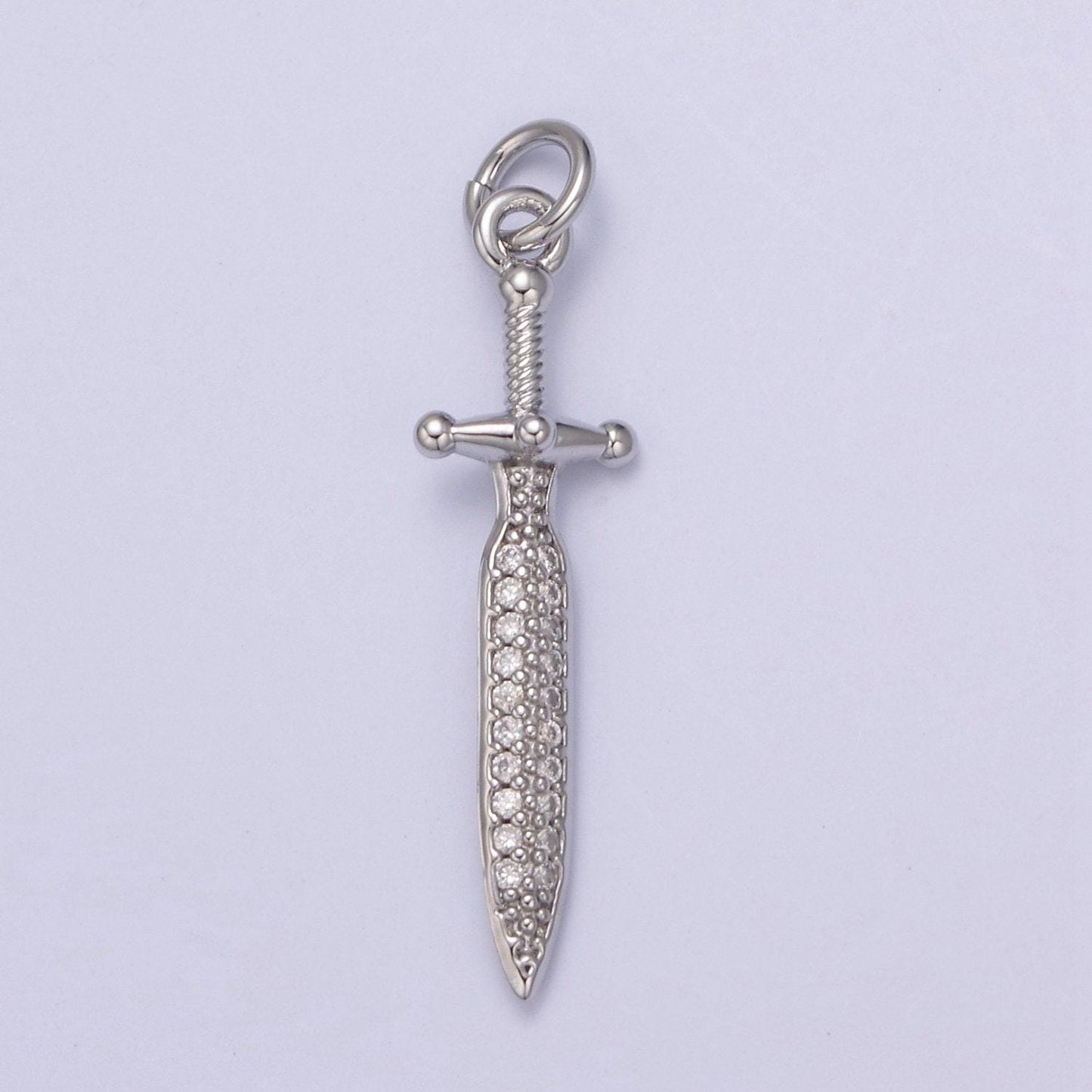 Dainty sword pendant in gold/silver small gladius dagger amulet cz pave | diy fashion charm add on necklace bracelet | n-781 n-782