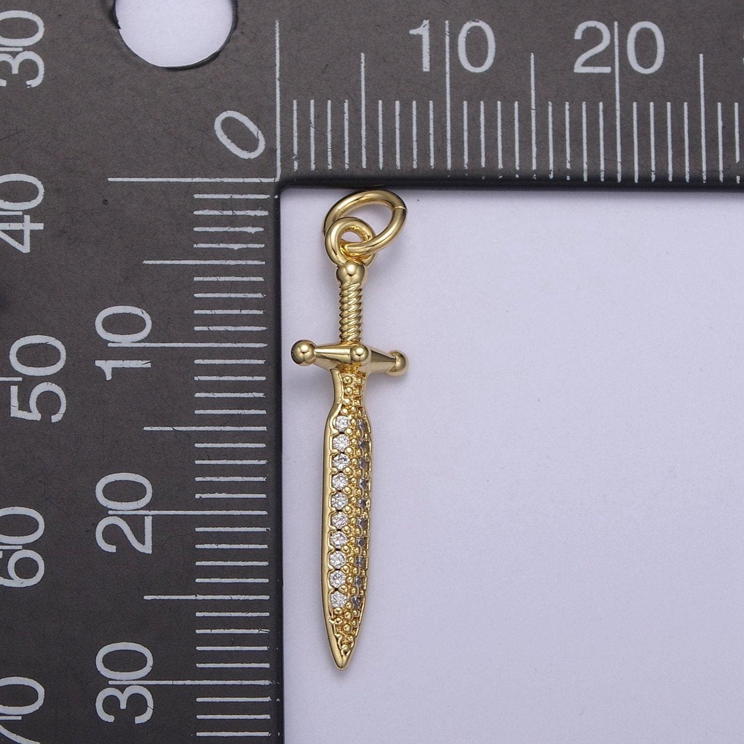 Dainty sword pendant in gold/silver small gladius dagger amulet cz pave | diy fashion charm add on necklace bracelet | n-781 n-782