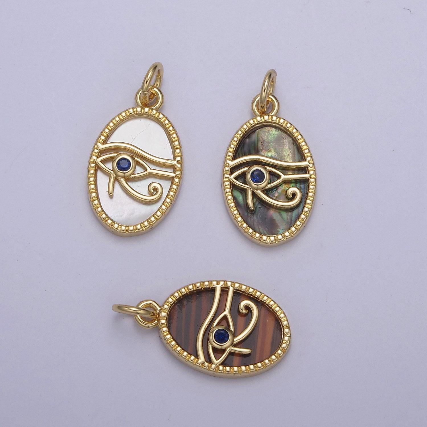 14k gold filled pearl, tiger eye, abalone shell charm pendant eye of ra charm for amulet green necklace bracelet jewelry making n-771