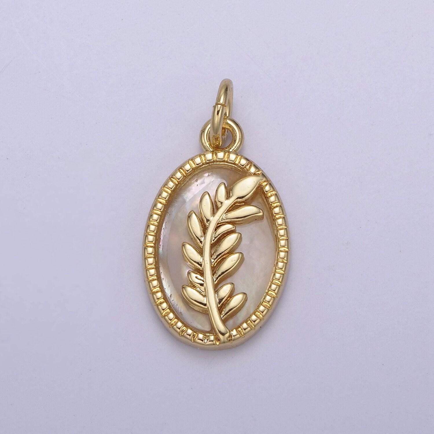 14k gold filled pearl, tiger eye, abalone shell charm pendant olive branch charm for floral necklace bracelet jewelry making n-770