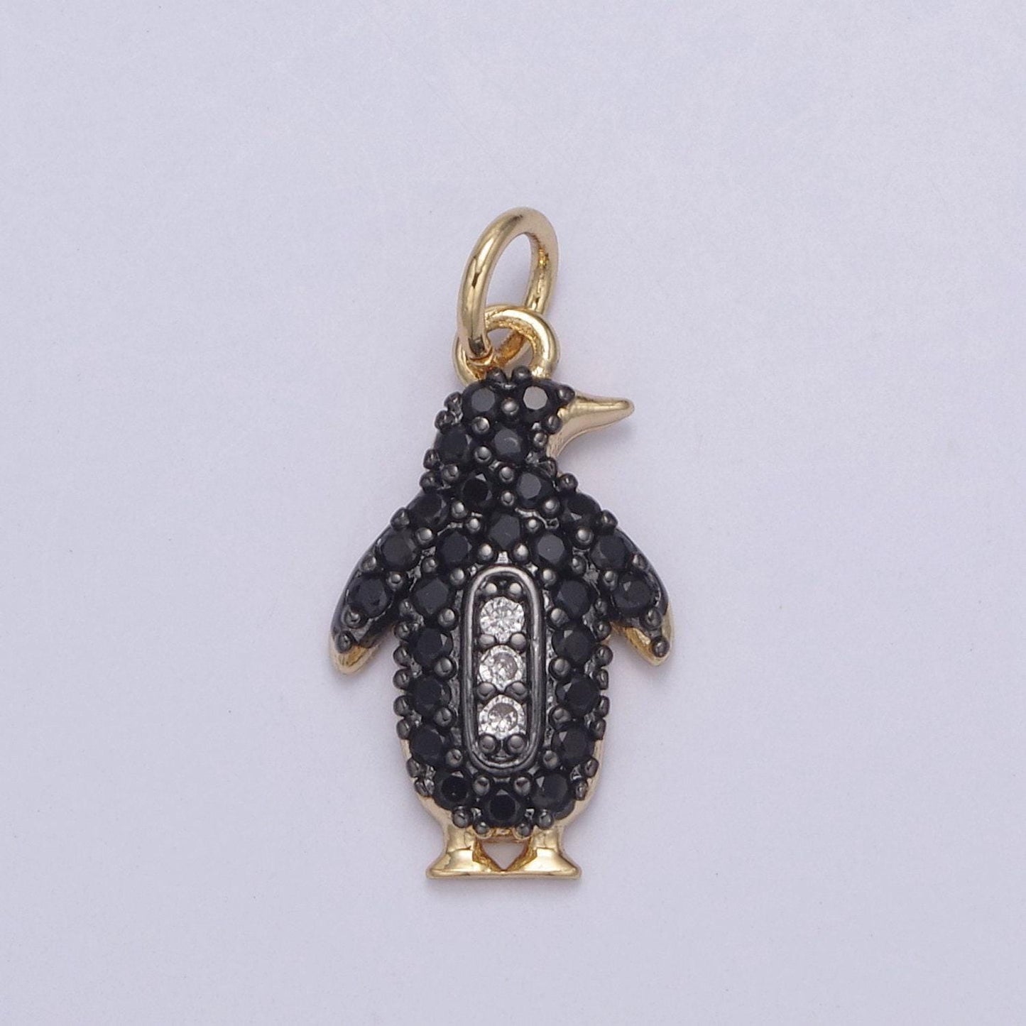 Micro pave penguin charm pendant 14k gold filled penguin bracelet earring necklace charm, animal lover charm n-766
