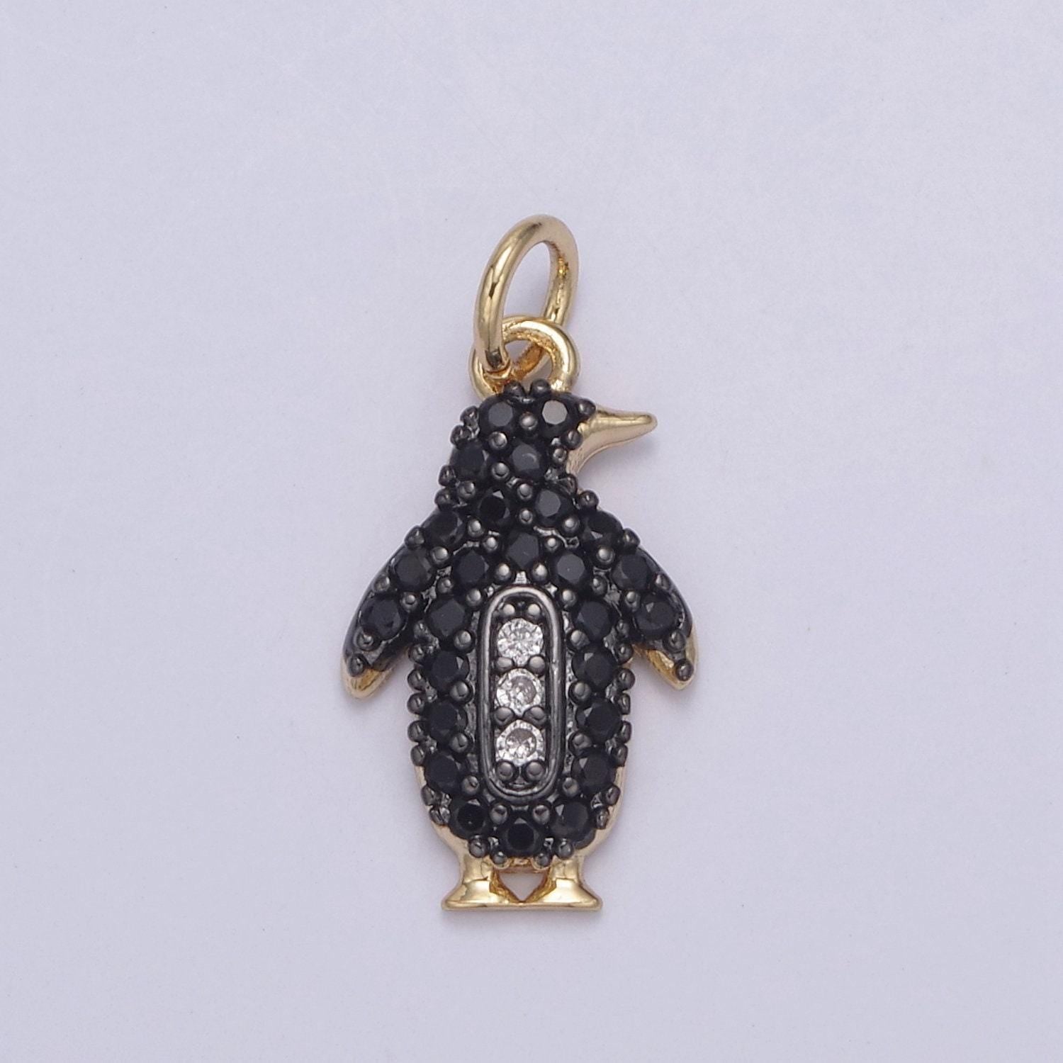 Micro pave penguin charm pendant 14k gold filled penguin bracelet earring necklace charm, animal lover charm n-766