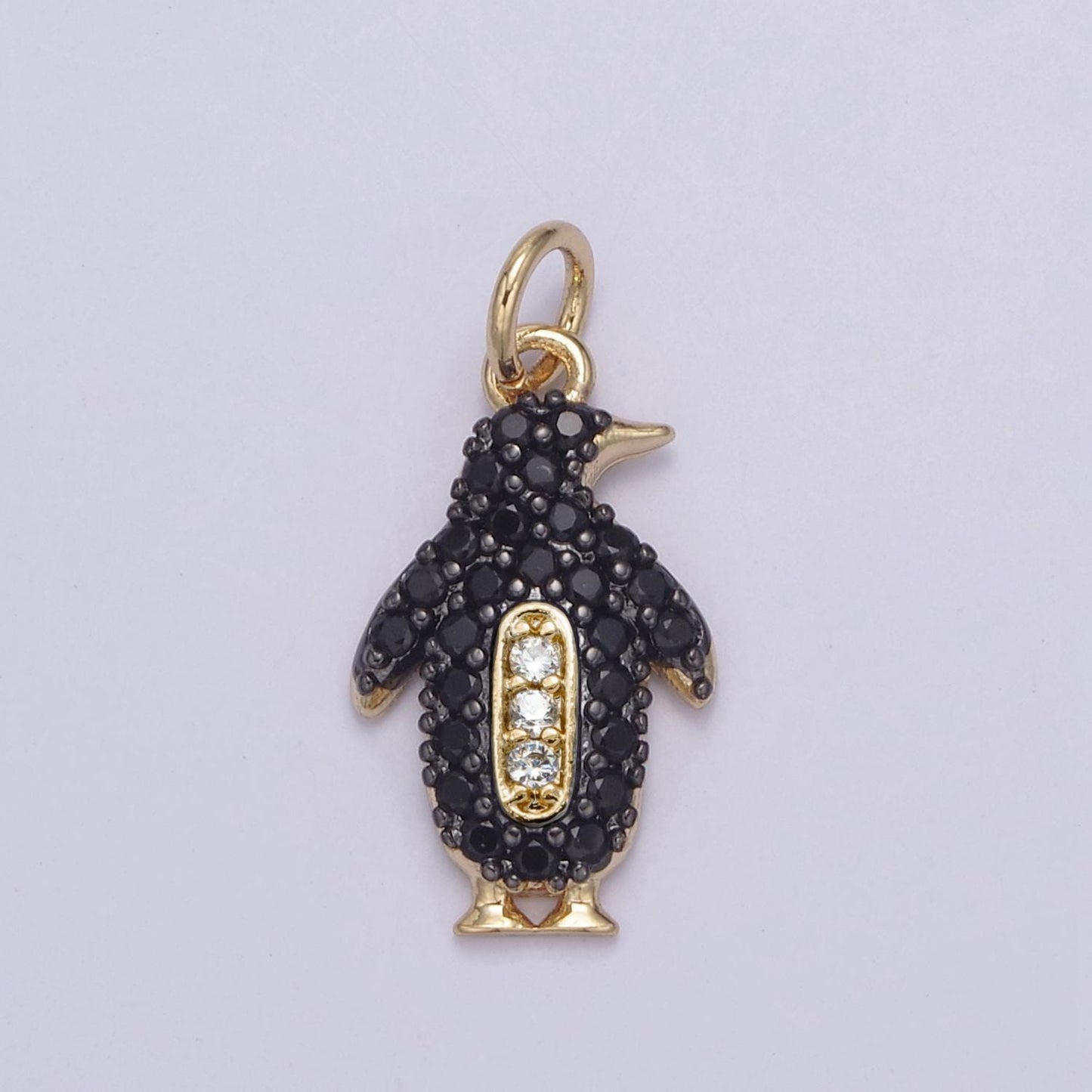 Micro pave penguin charm pendant 14k gold filled penguin bracelet earring necklace charm, animal lover charm n-766