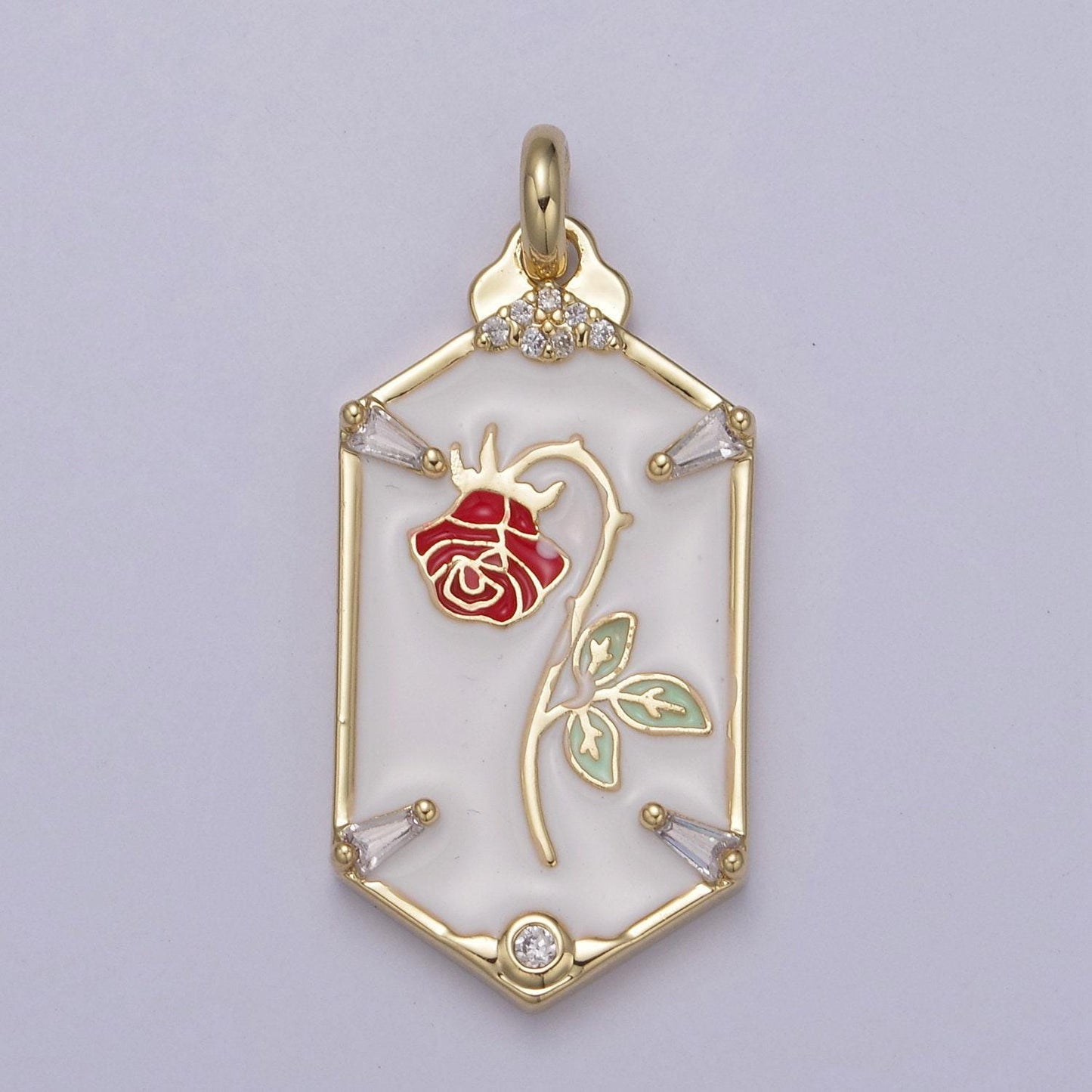 Dainty hexagon red rose pendant fairytale inspired in black/white | diy fashion charm add on necklace bracelet earring | n-759