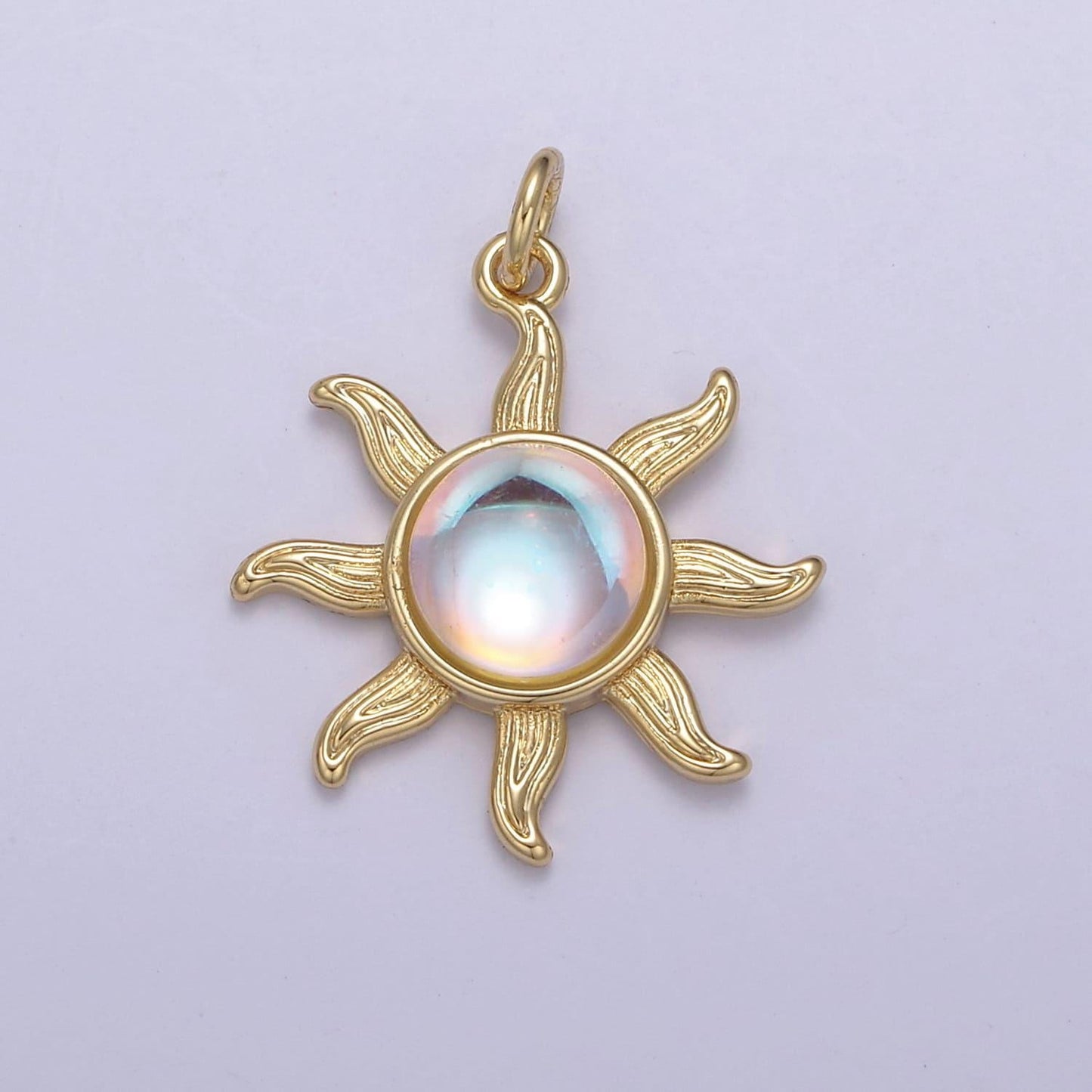 Rainbow moonstone sun pendant in gold/silver june birthstone bohemian celestial jewelry | diy fashion charm add on necklace bracelet | n-757