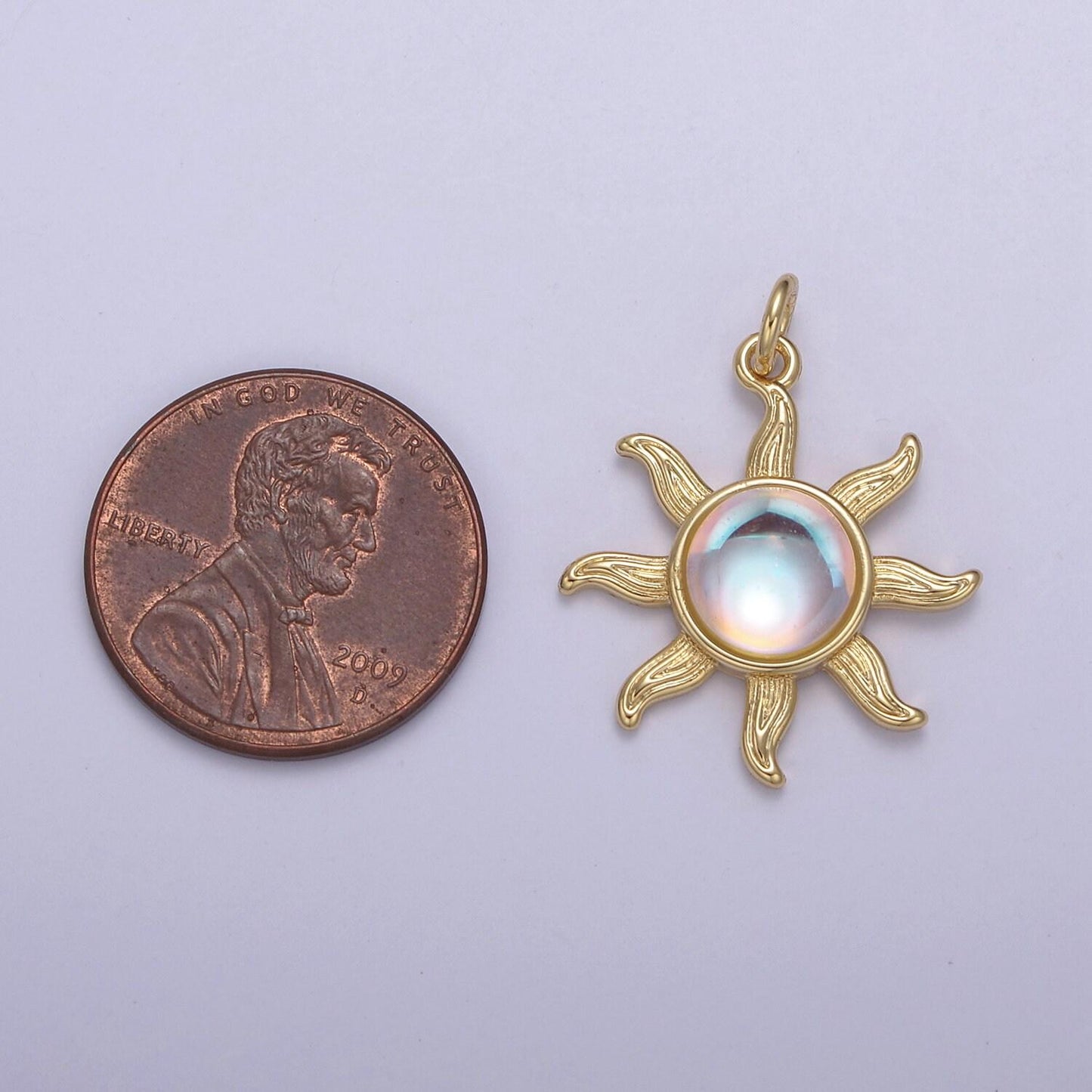 Rainbow moonstone sun pendant in gold/silver june birthstone bohemian celestial jewelry | diy fashion charm add on necklace bracelet | n-757