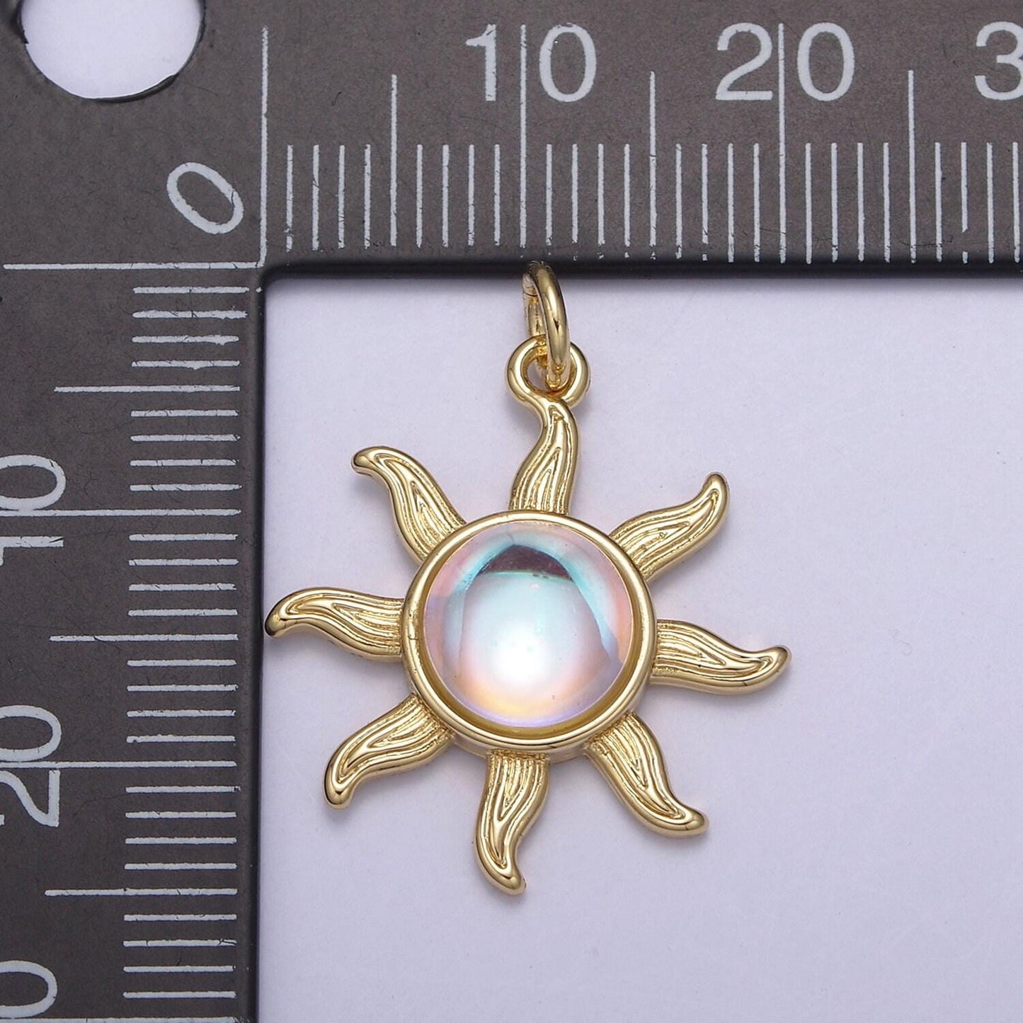 Rainbow moonstone sun pendant in gold/silver june birthstone bohemian celestial jewelry | diy fashion charm add on necklace bracelet | n-757
