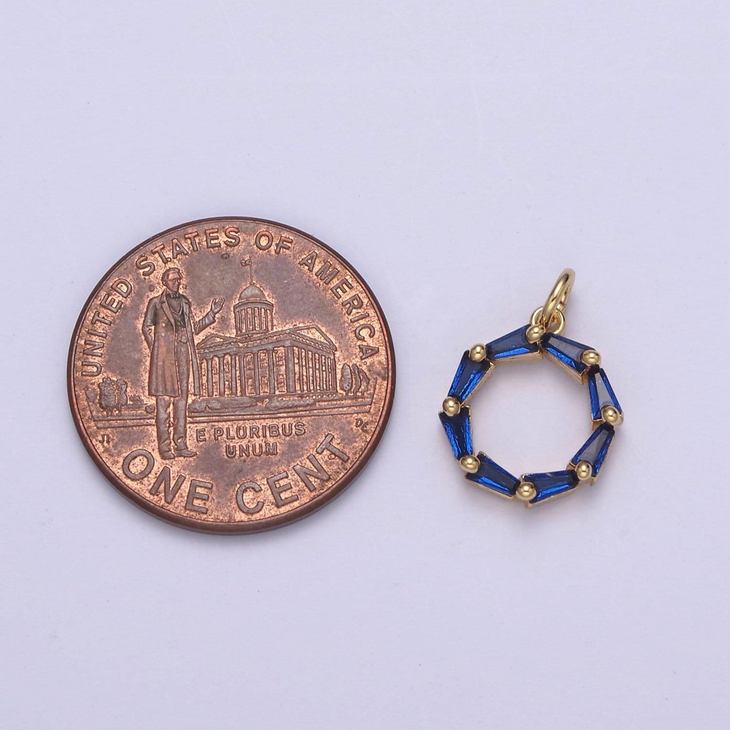 Blue baguette cut cz dainty pendant round loop hoop medallion charm | diy fashion jewelry addon necklace bracelet earring | n-753