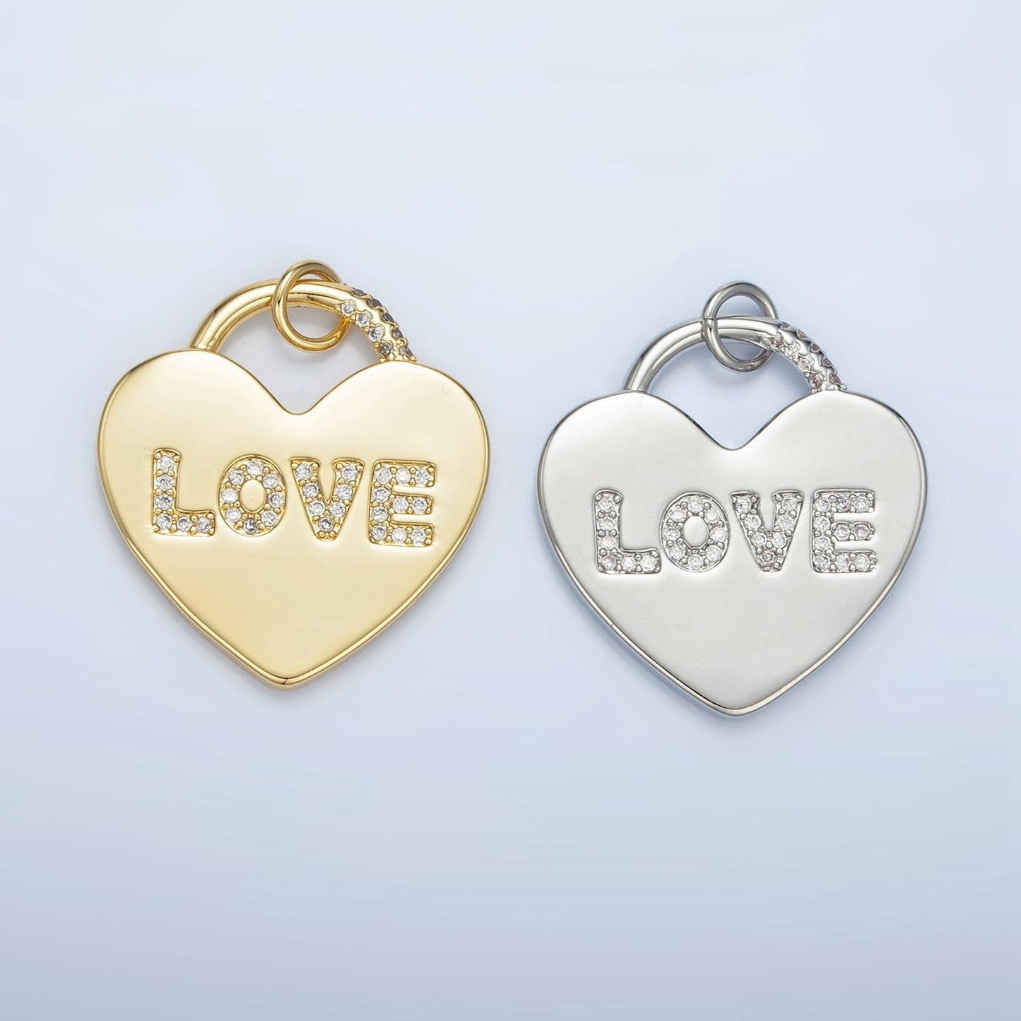 Big 24k gold filled heart charm padlock love pendant for statement center piece charm necklace jewelry making supply | n743