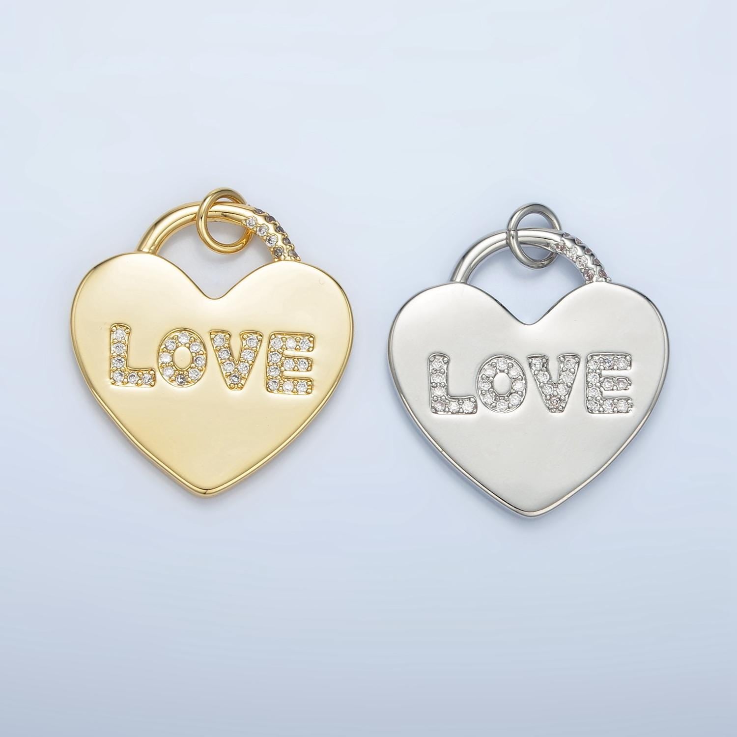Big 24k gold filled heart charm padlock love pendant for statement center piece charm necklace jewelry making supply | n743