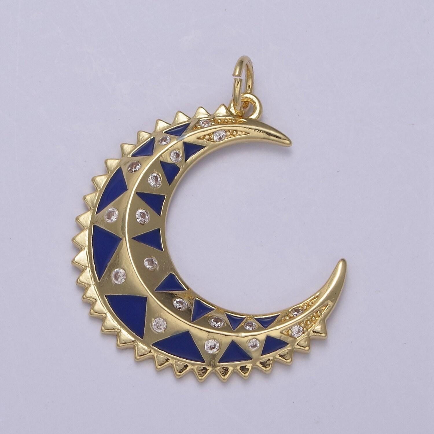 Dainty crescent moon pendant, multiple enamel color options | diy fashion jewelry charm for necklace bracelet earring | n-736