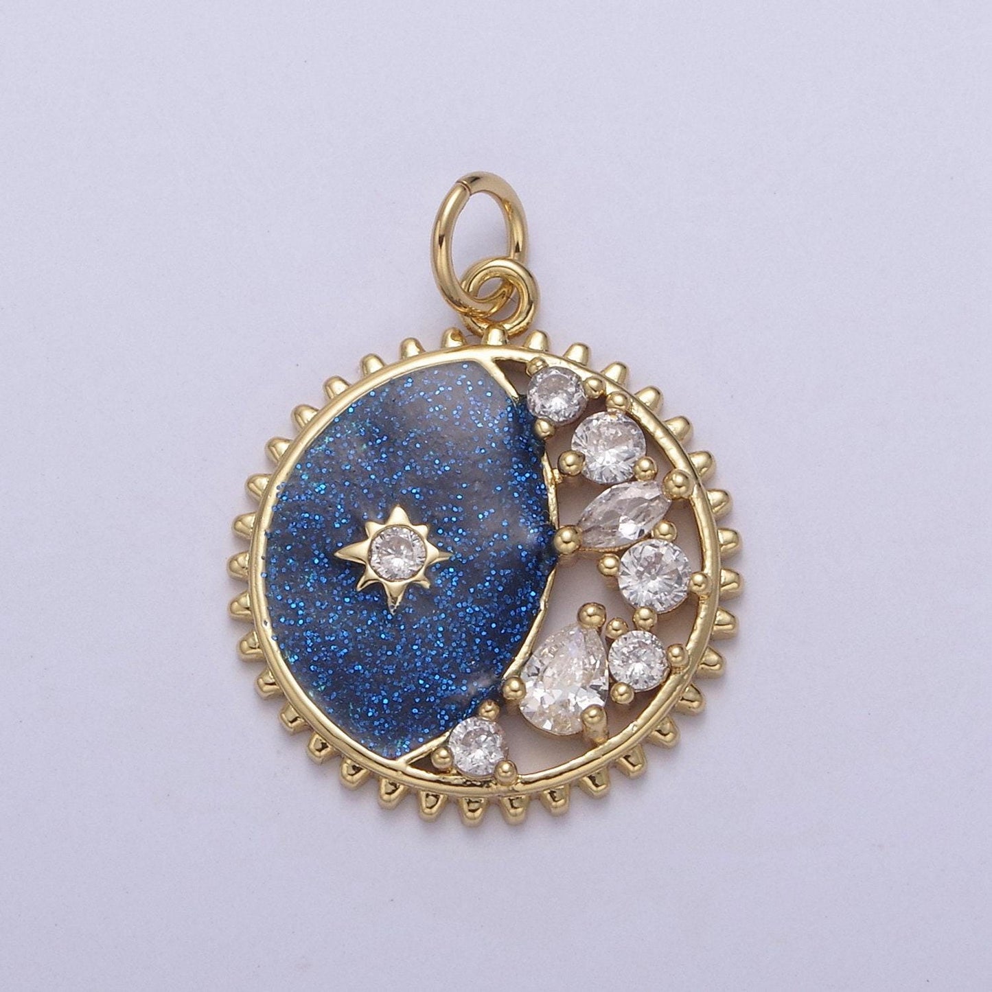 Starburst star glitter sparkle coin charm celestial pendant | diy fashion jewelry add on necklace bracelet earring | n-726