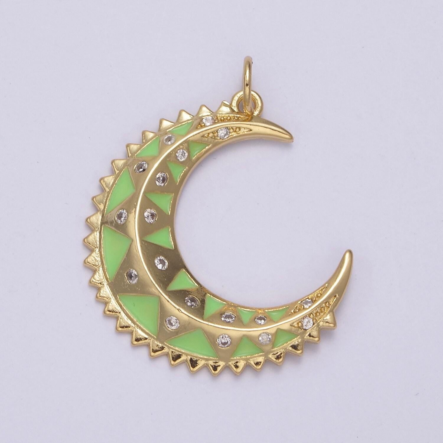 Dainty crescent moon pendant, multiple enamel color options | diy fashion jewelry charm for necklace bracelet earring | n-736
