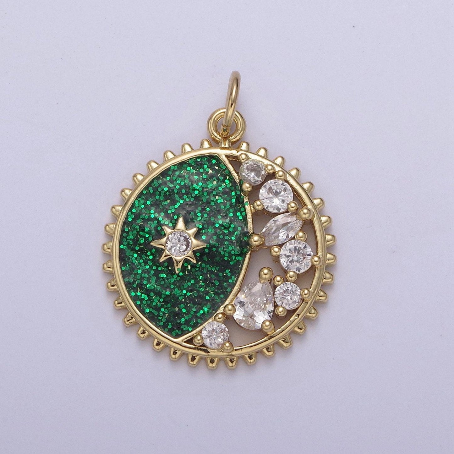 Starburst star glitter sparkle coin charm celestial pendant | diy fashion jewelry add on necklace bracelet earring | n-726