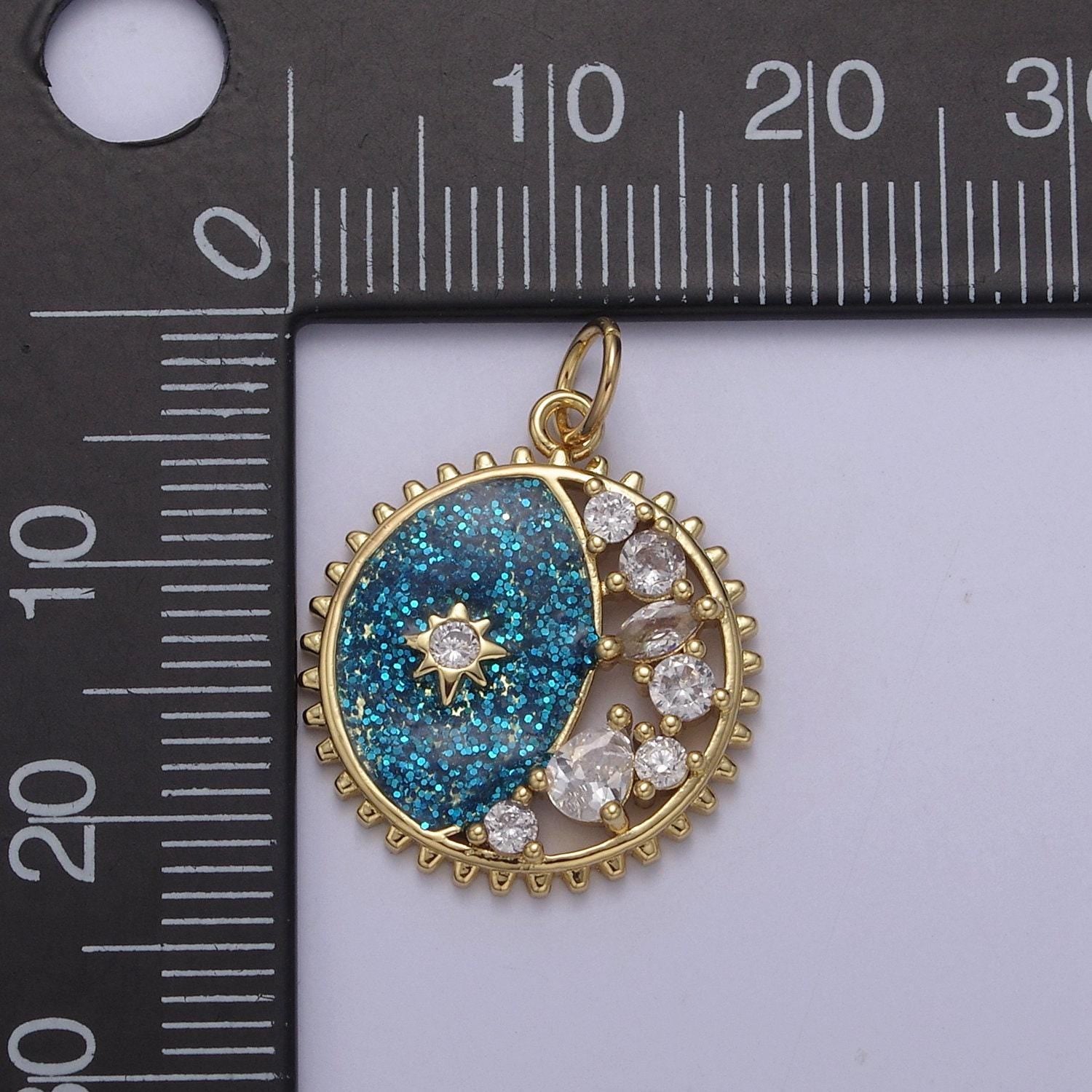 Starburst star glitter sparkle coin charm celestial pendant | diy fashion jewelry add on necklace bracelet earring | n-726
