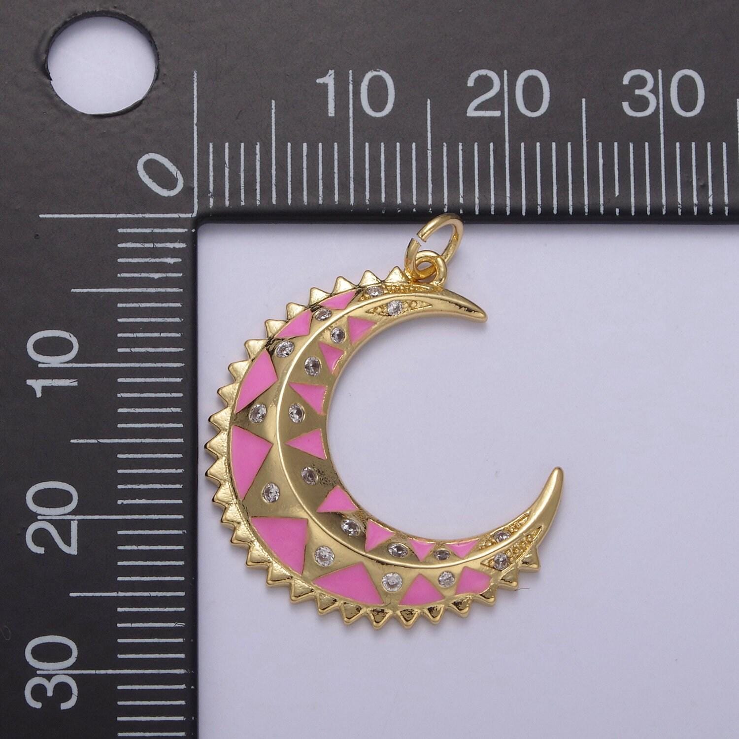 Dainty crescent moon pendant, multiple enamel color options | diy fashion jewelry charm for necklace bracelet earring | n-736