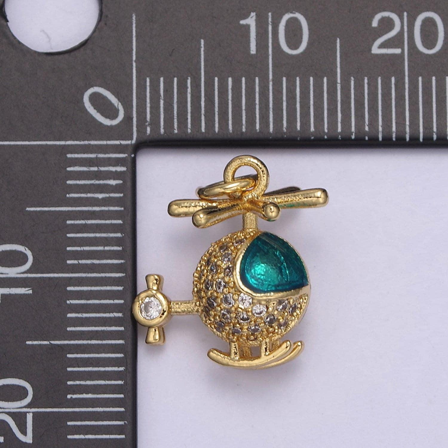 Gold helicopter charm necklace - helicopter pendant - chopper whirlybird jewelry making n-710