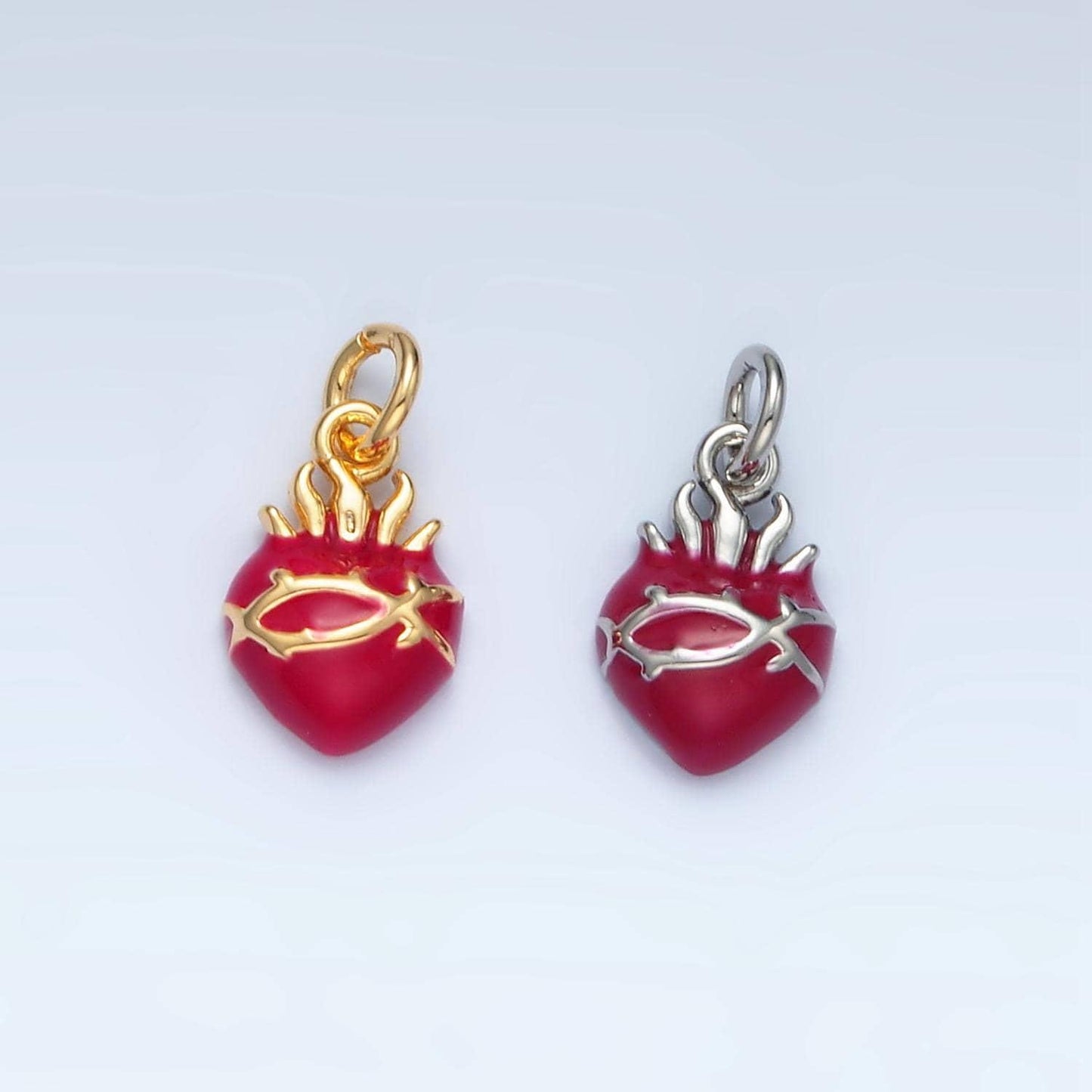 Mini red sacred heart charms 24k gold filled flame heart pendant religious charm bracelet necklace for diy jewelry making supply n699