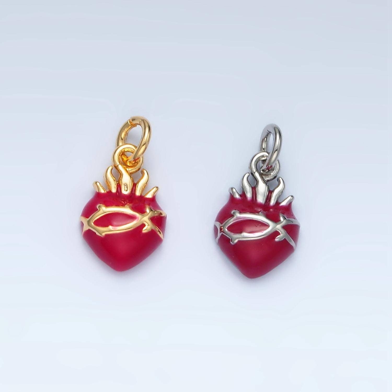 Mini red sacred heart charms 24k gold filled flame heart pendant religious charm bracelet necklace for diy jewelry making supply n699